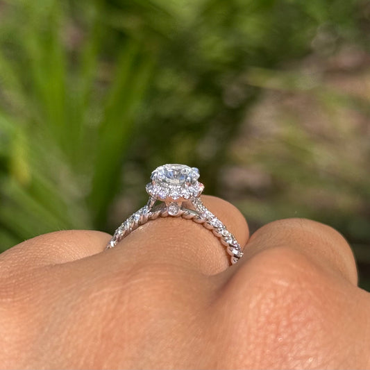 1.00 Carat Lab Grown Round Diamond Split Shank Halo Engagement Ring