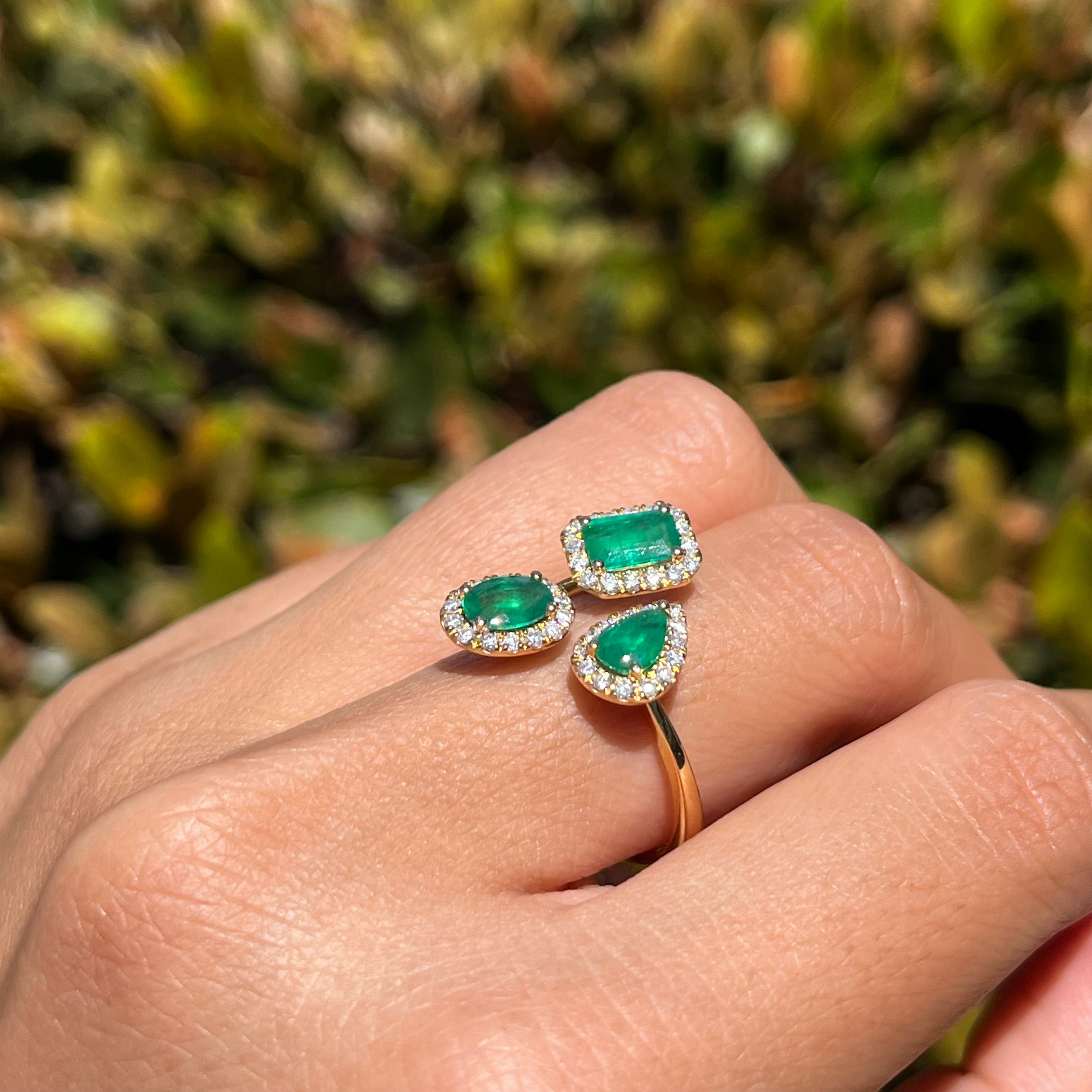 Tri Shape Emerald Halo Open Band