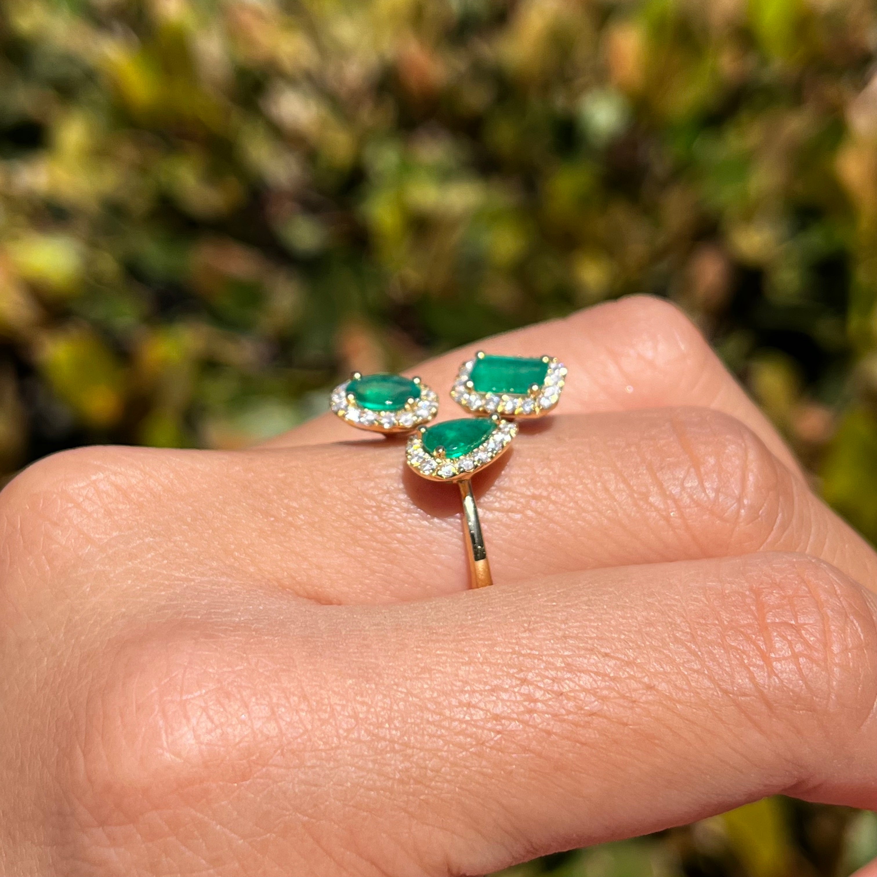 Tri Shape Emerald Halo Open Band