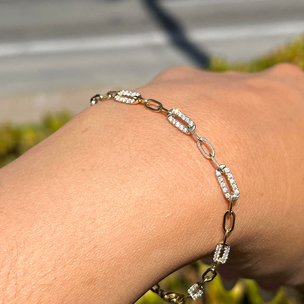 Station Diamond Paper Clip Bracelet