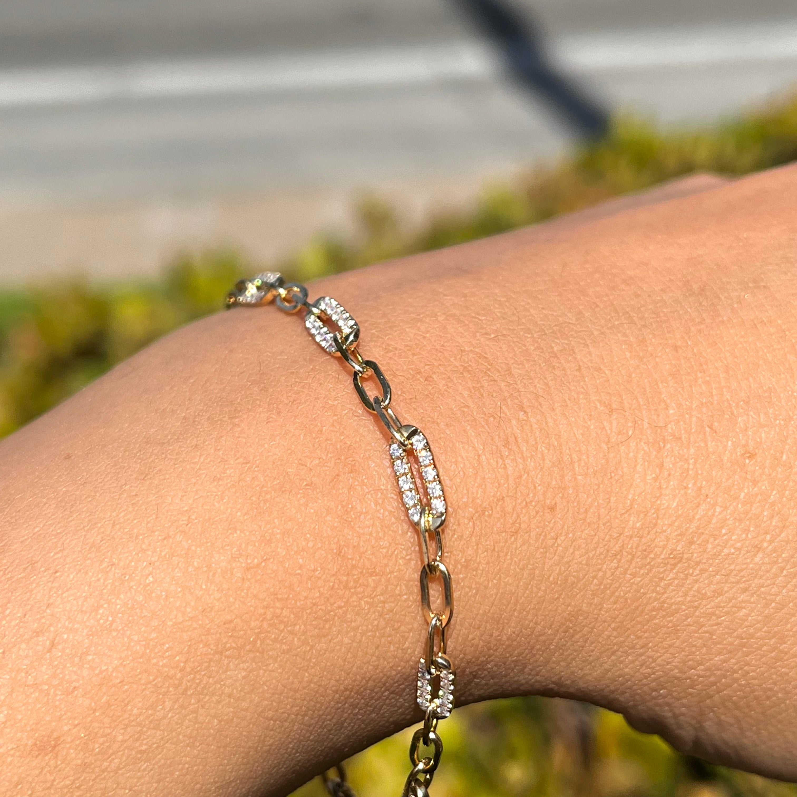 Station Diamond Paper Clip Bracelet