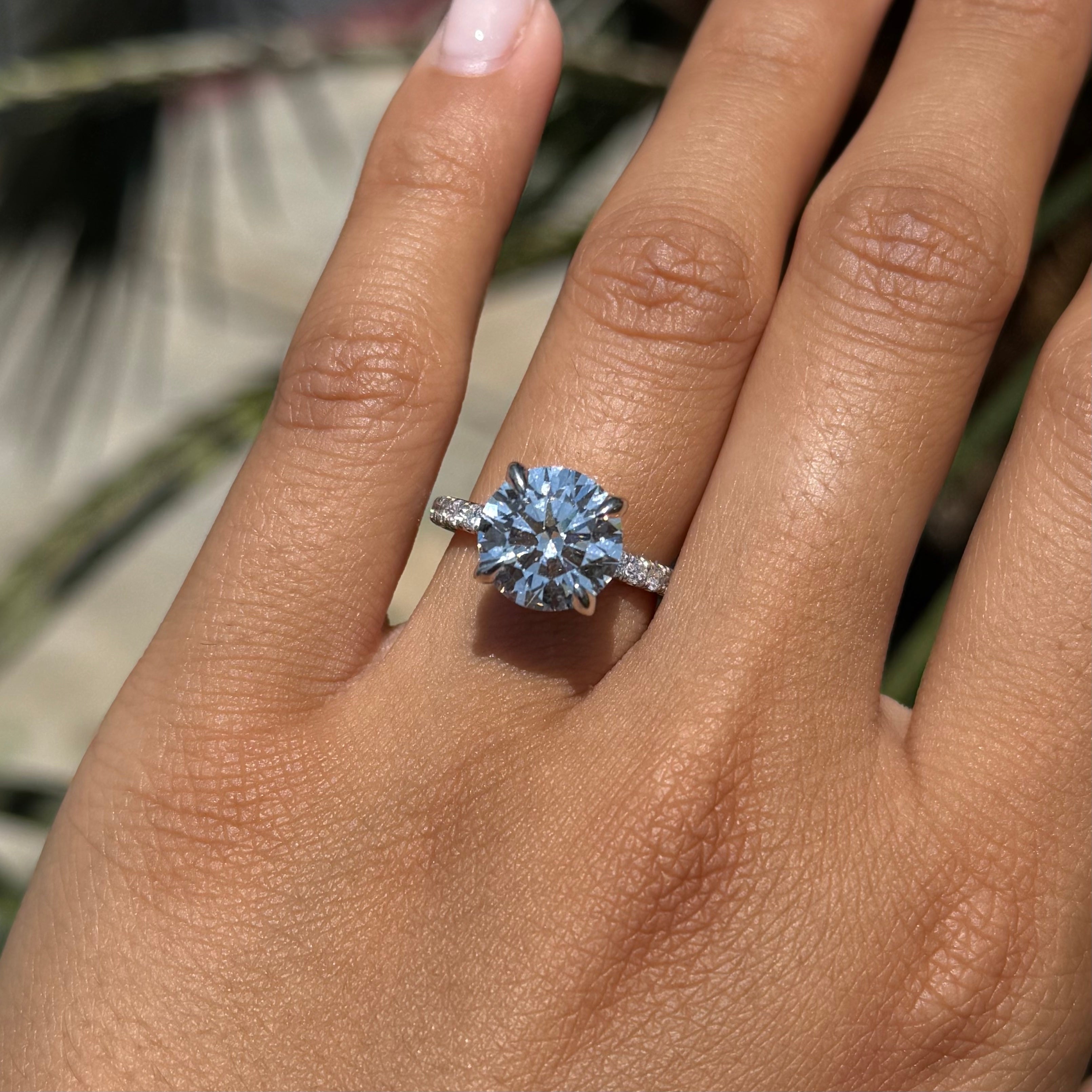 3.80 Carat Lab Grown Round Under Halo Diamond Eternity Engagement Ring