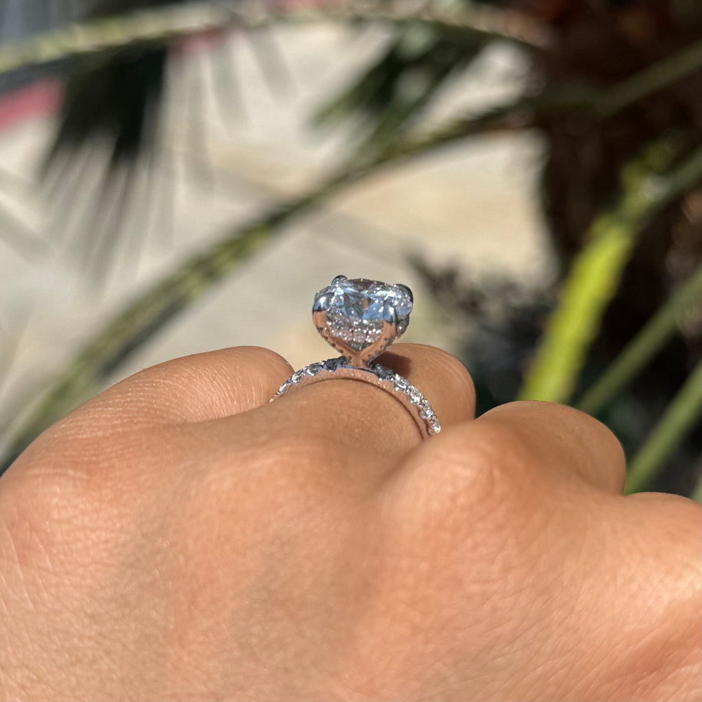 3.80 Carat Lab Grown Round Under Halo Diamond Eternity Engagement Ring
