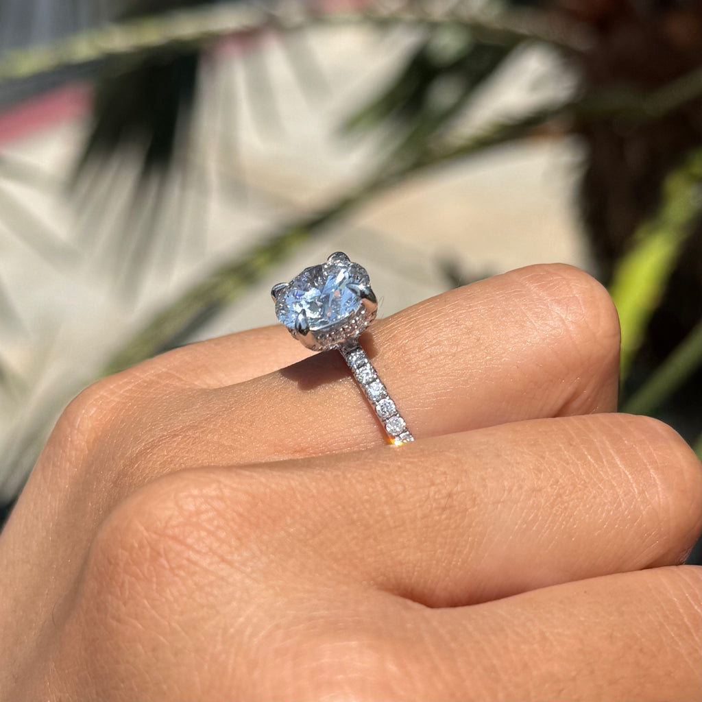 3.80 Carat Lab Grown Round Under Halo Diamond Eternity Engagement Ring