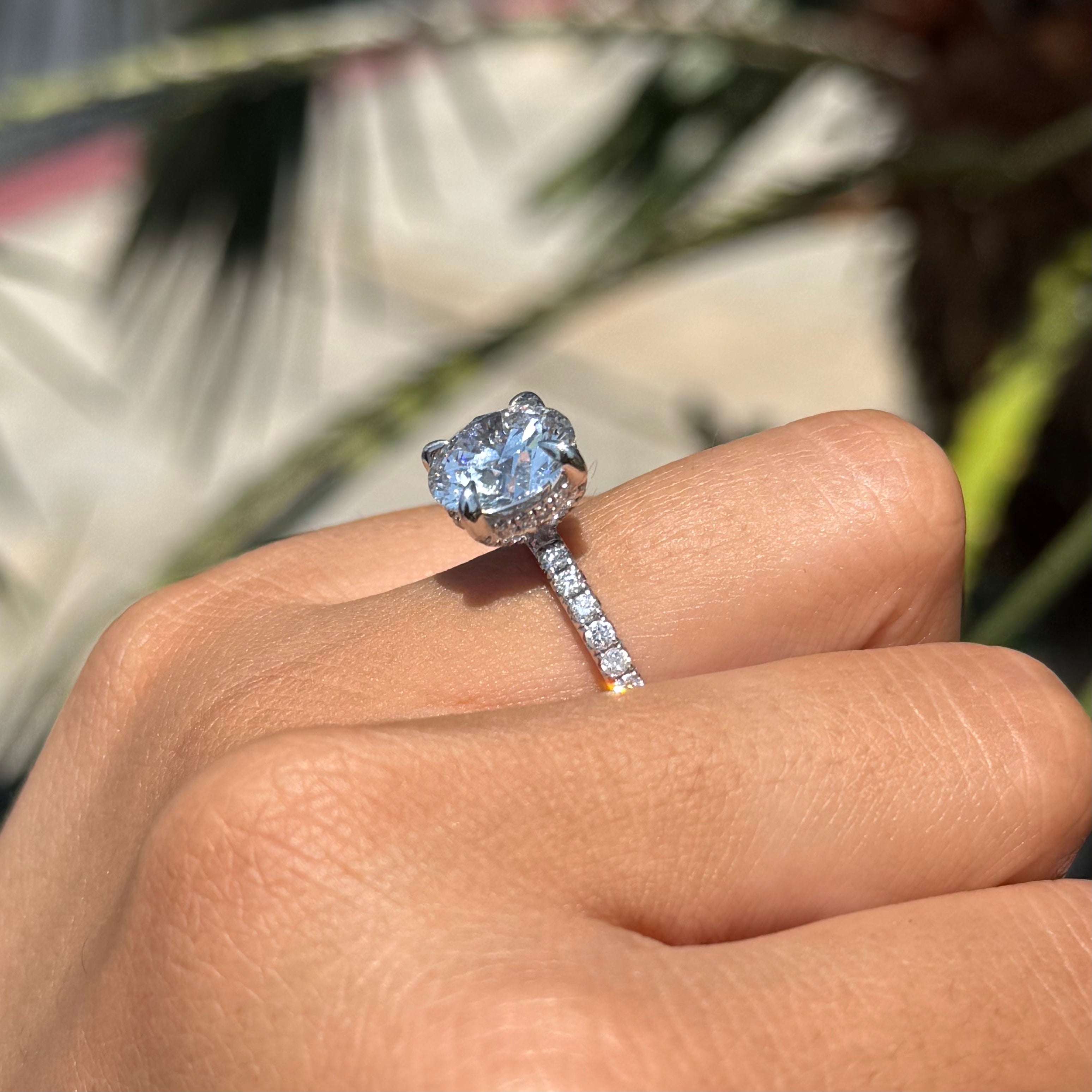 3.80 Carat Lab Grown Round Under Halo Diamond Eternity Engagement Ring