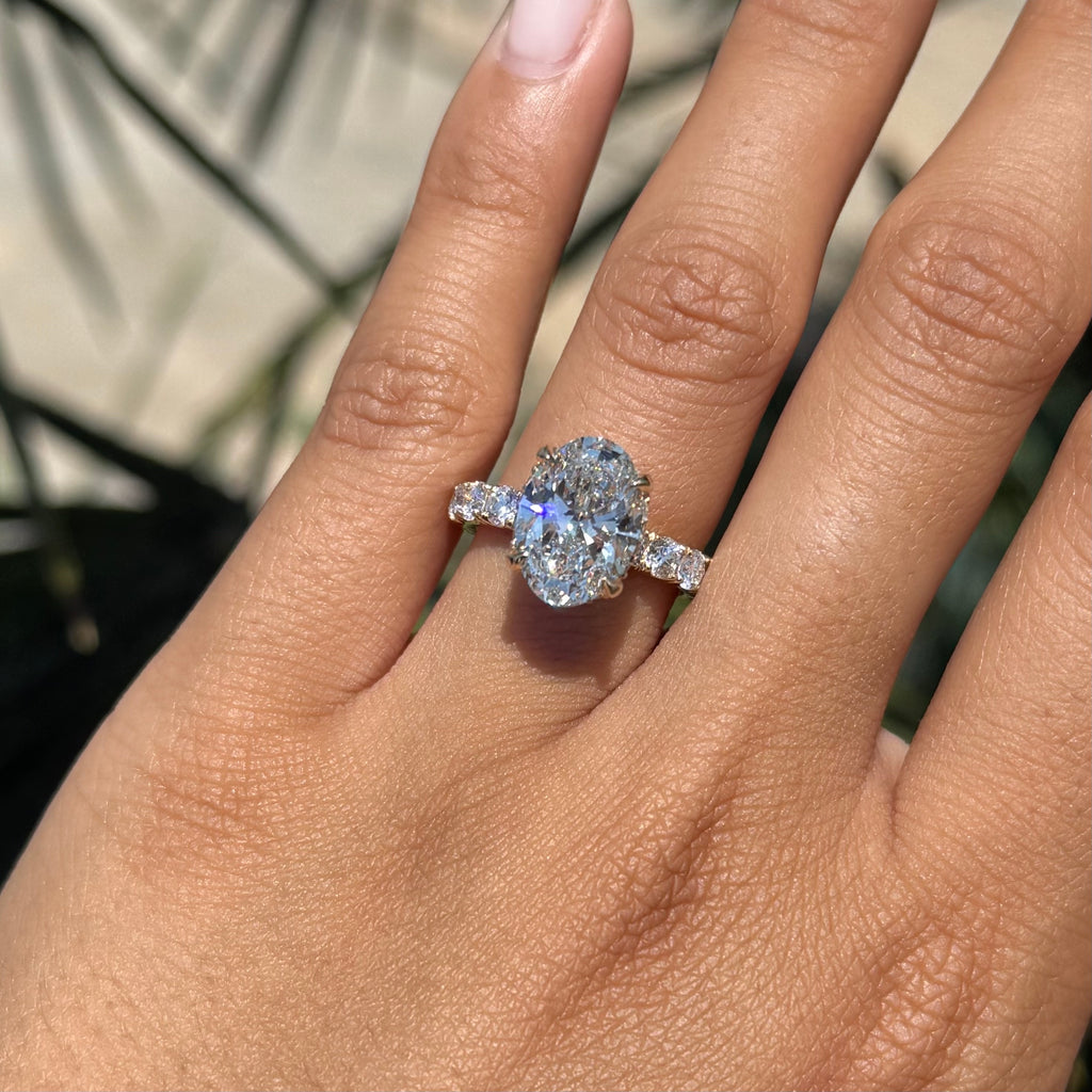 3.00 Carat Lab Grown Oval Under Halo Diamond 3mm Engagement Ring