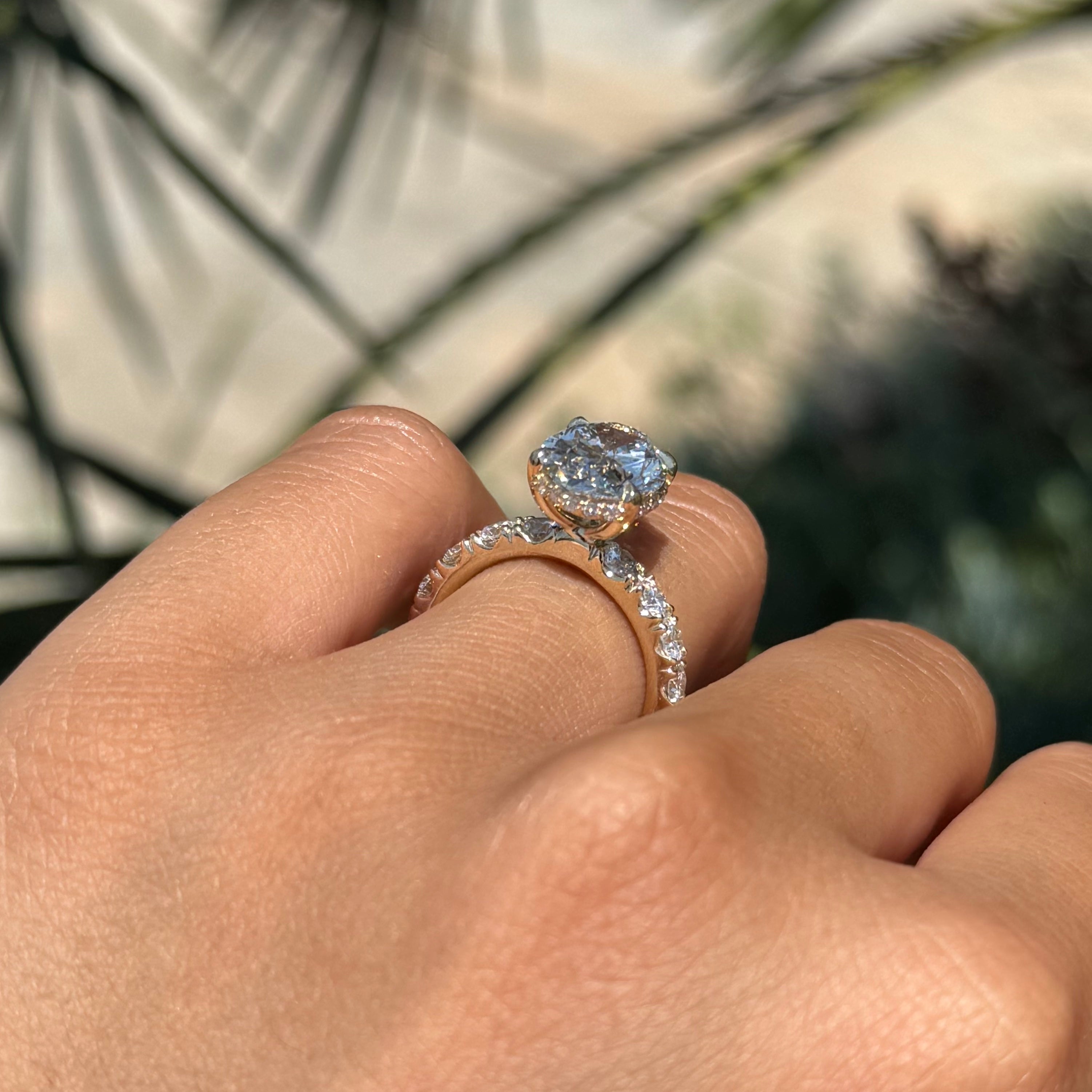 3.00 Carat Lab Grown Oval Under Halo Diamond 3mm Engagement Ring