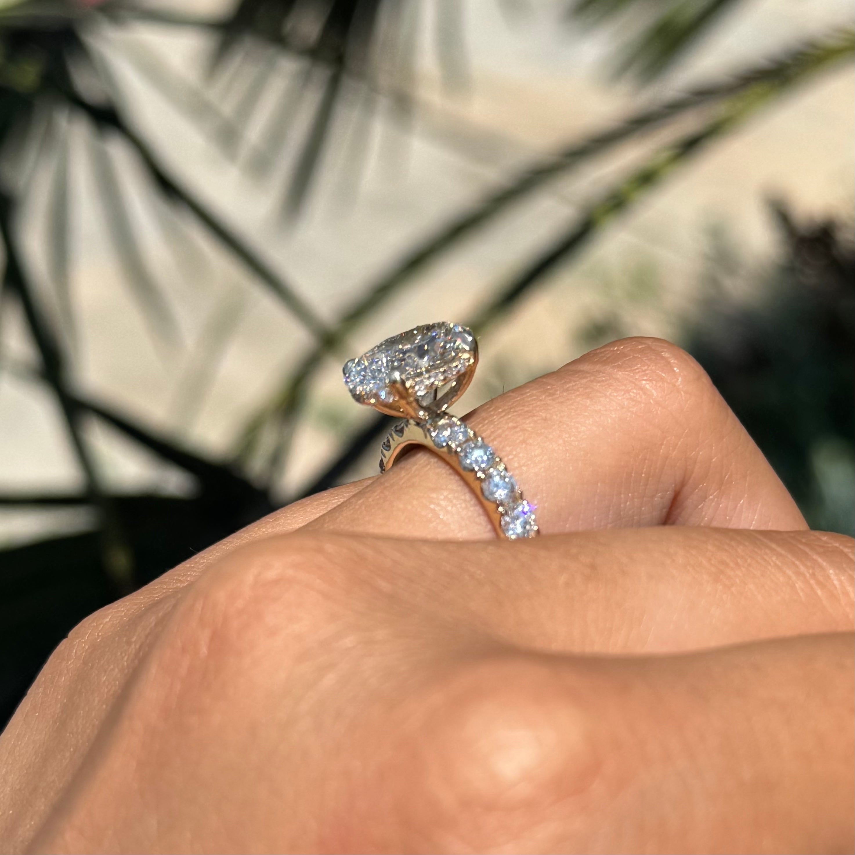 3.00 Carat Lab Grown Oval Under Halo Diamond 3mm Engagement Ring