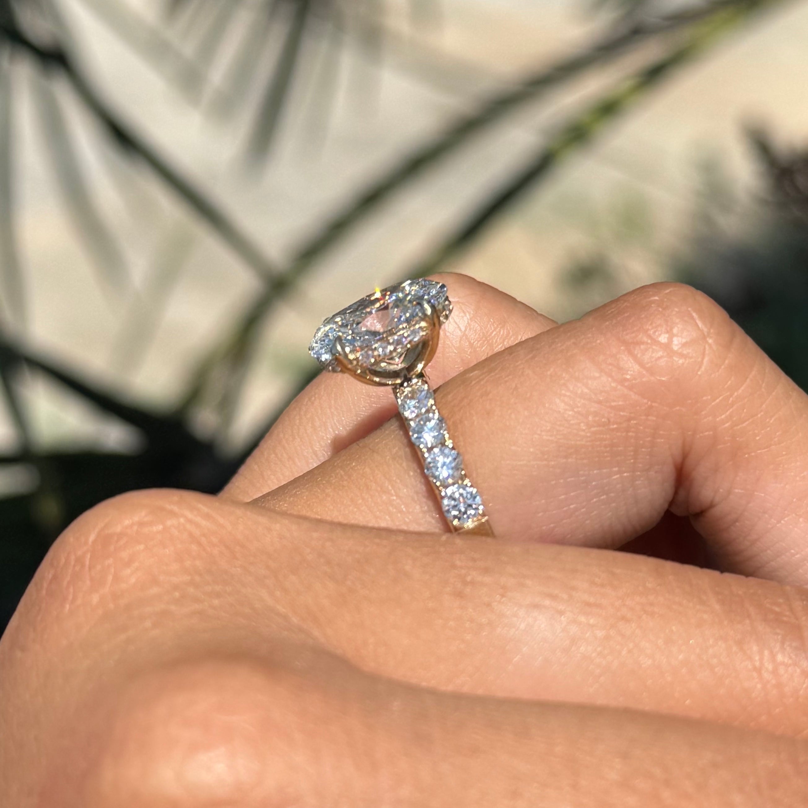 3.00 Carat Lab Grown Oval Under Halo Diamond 3mm Engagement Ring