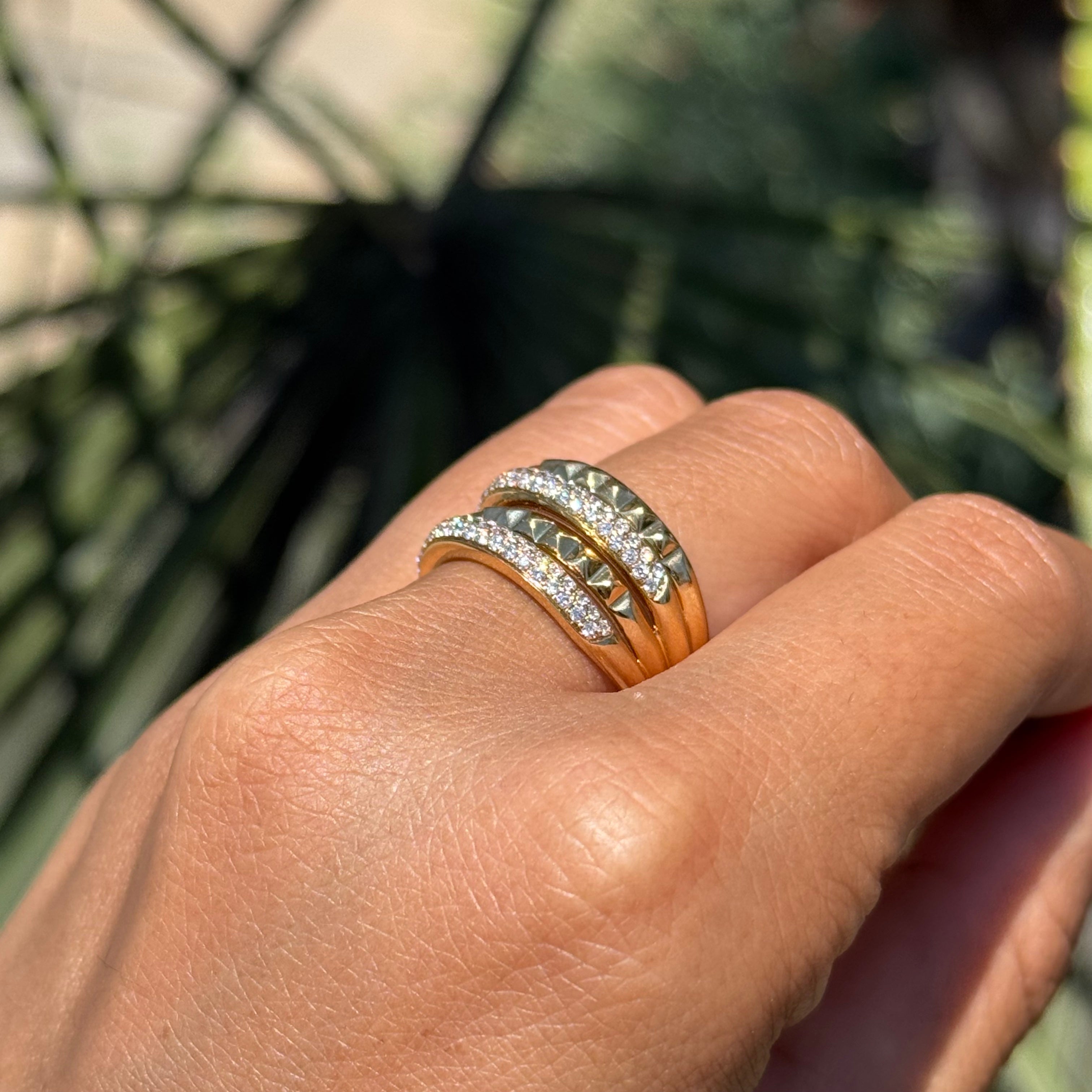 Four Row Studded and Diamond Band