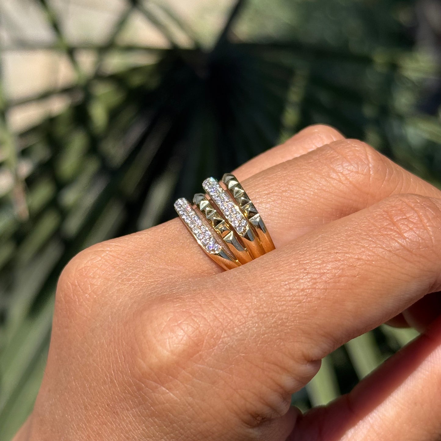 Four Row Studded and Diamond Band