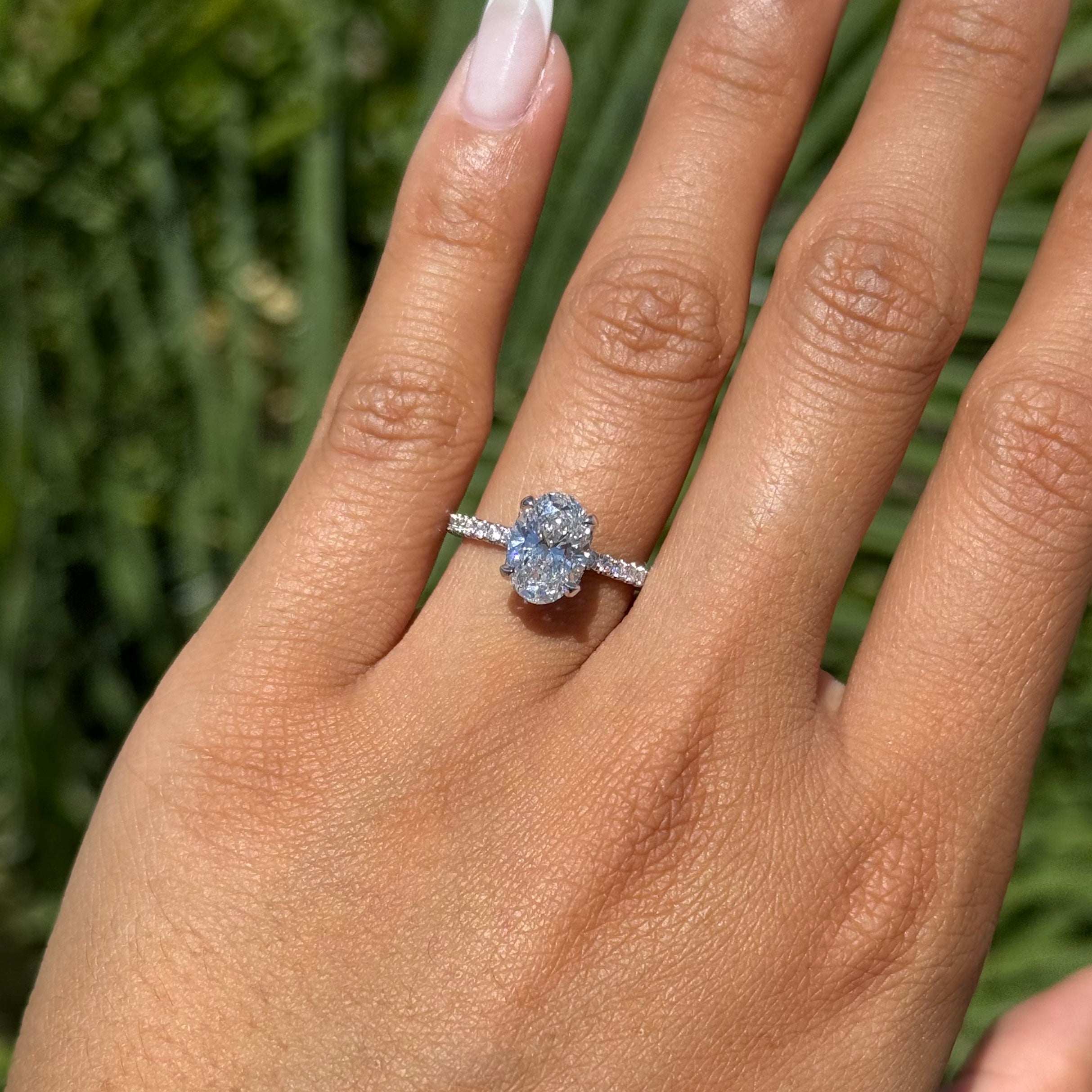 1.50 Carat Lab Grown Oval Under Halo Diamond Engagement Ring