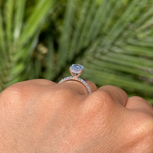 1.50 Carat Lab Grown Oval Under Halo Diamond Engagement Ring