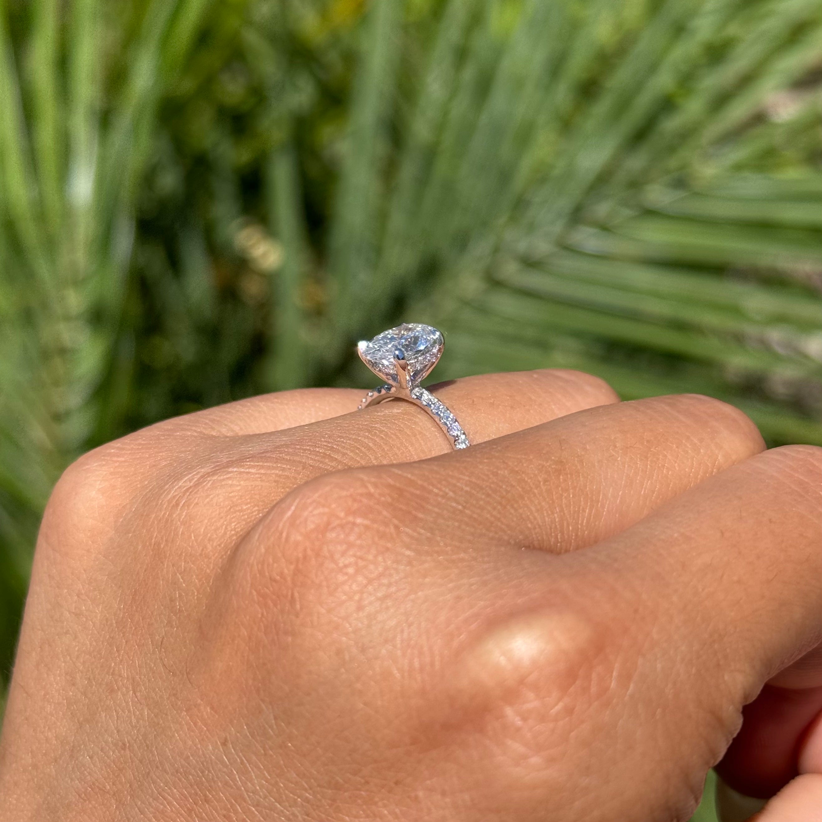 1.50 Carat Lab Grown Oval Under Halo Diamond Engagement Ring