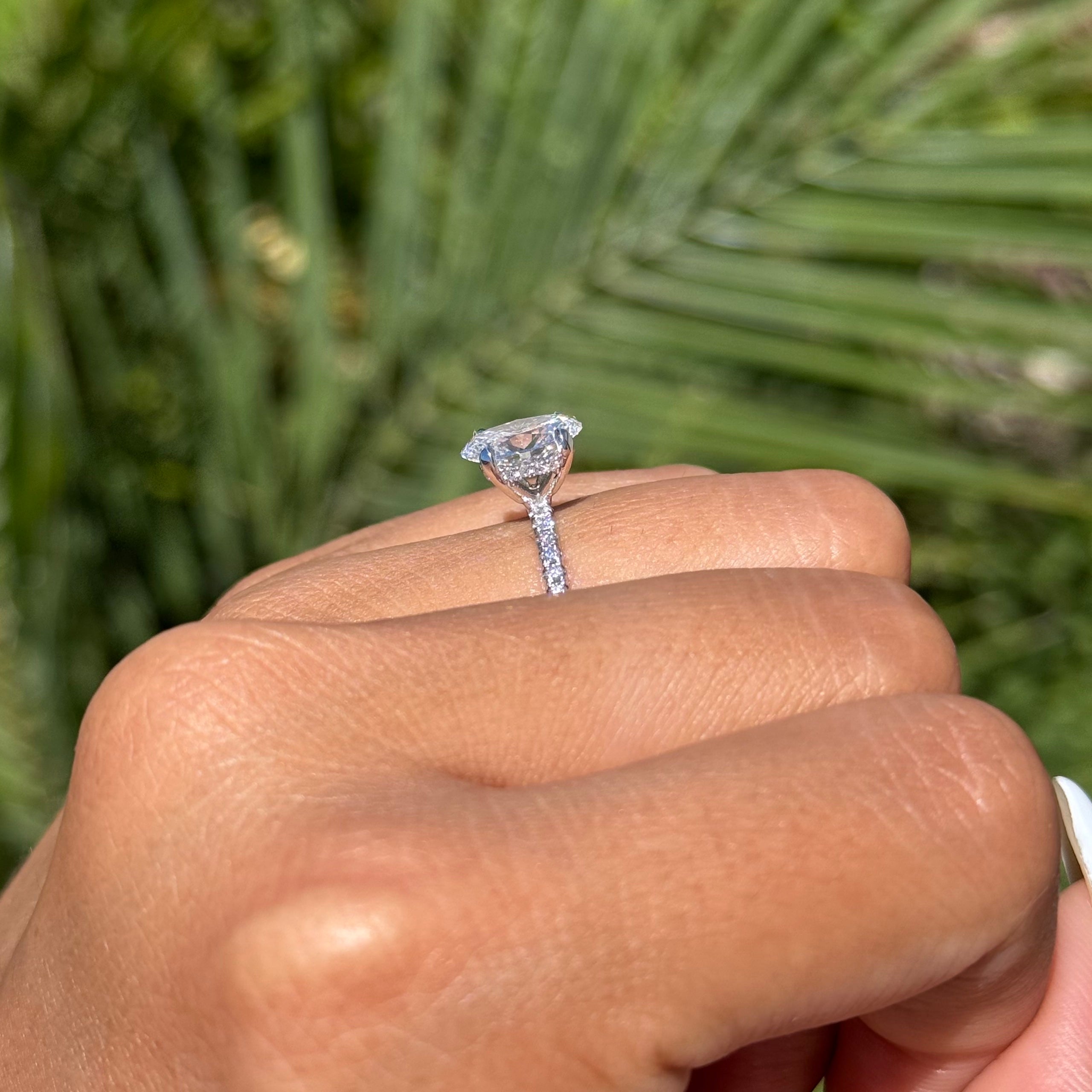 1.50 Carat Lab Grown Oval Under Halo Diamond Engagement Ring