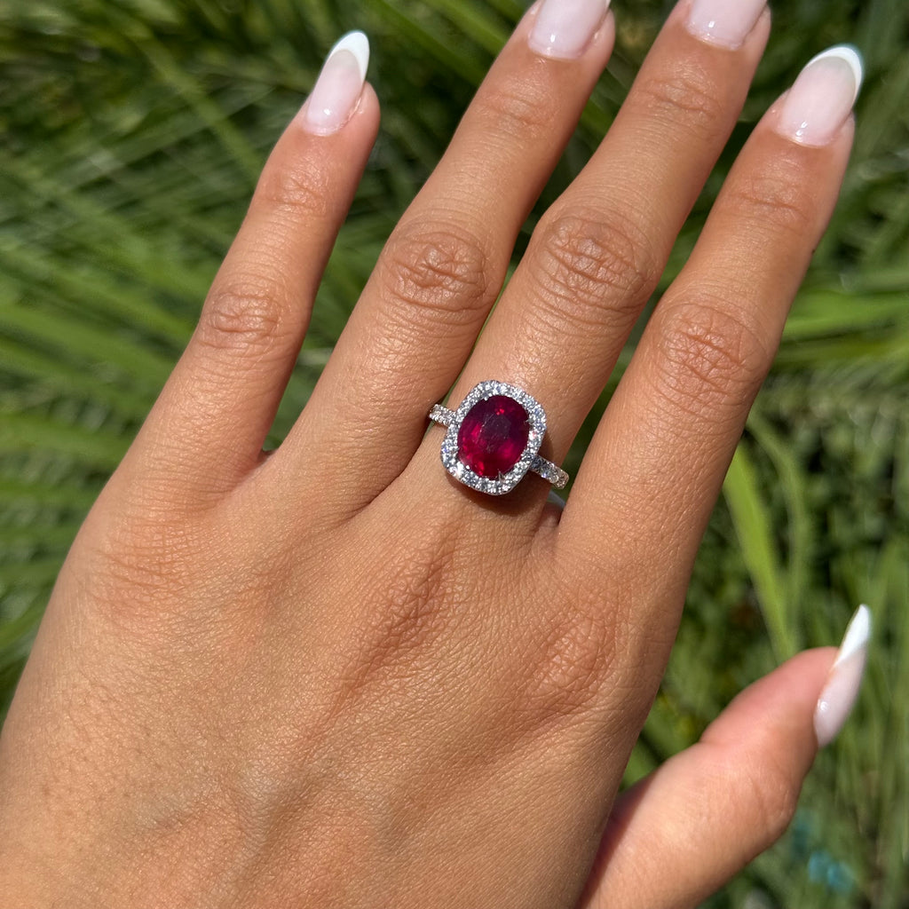 3.50 Carat Oval-cut Ruby Halo Ring