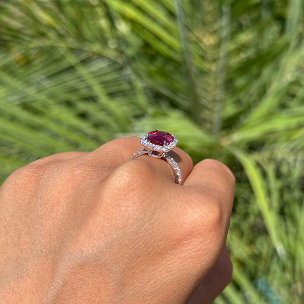 3.50 Carat Oval-cut Ruby Halo Ring