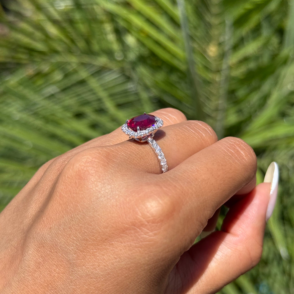 3.50 Carat Oval-cut Ruby Halo Ring