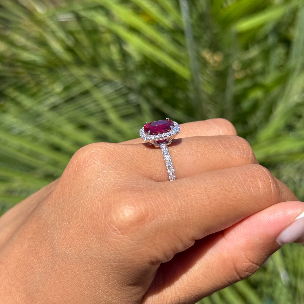 3.50 Carat Oval-cut Ruby Halo Ring