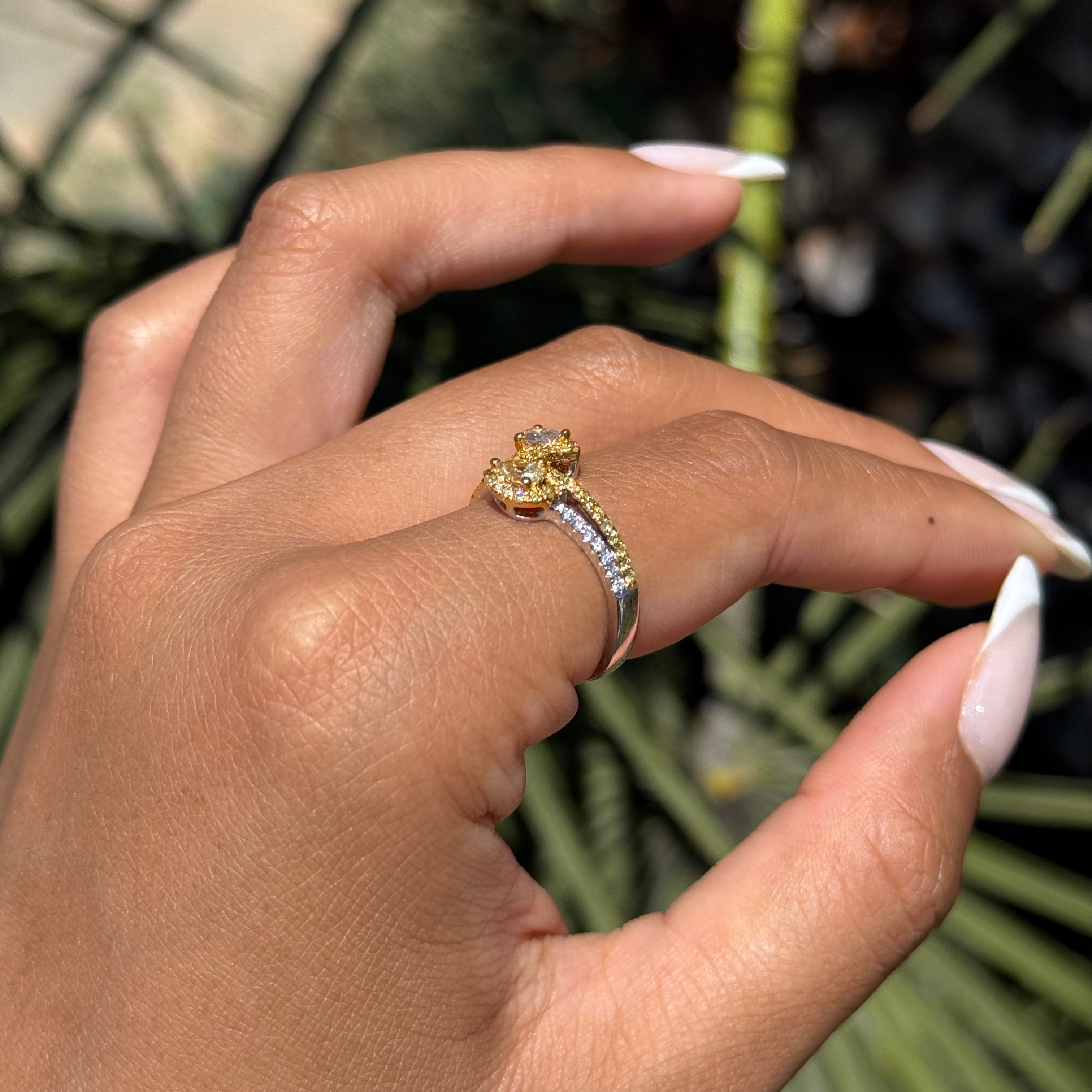 Two-Tone Open Pear White & Yellow Diamond Band