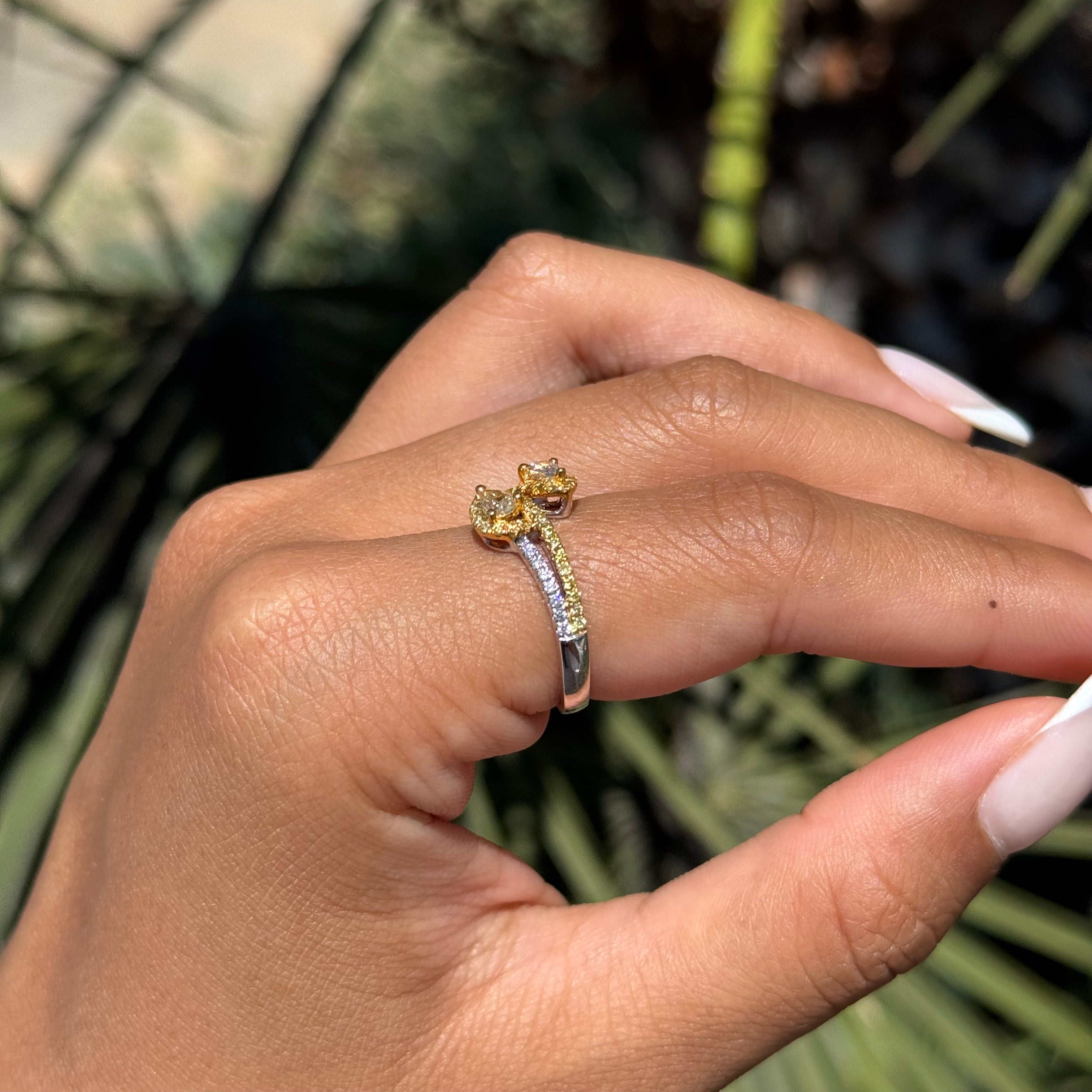 Two-Tone Open Pear White & Yellow Diamond Band