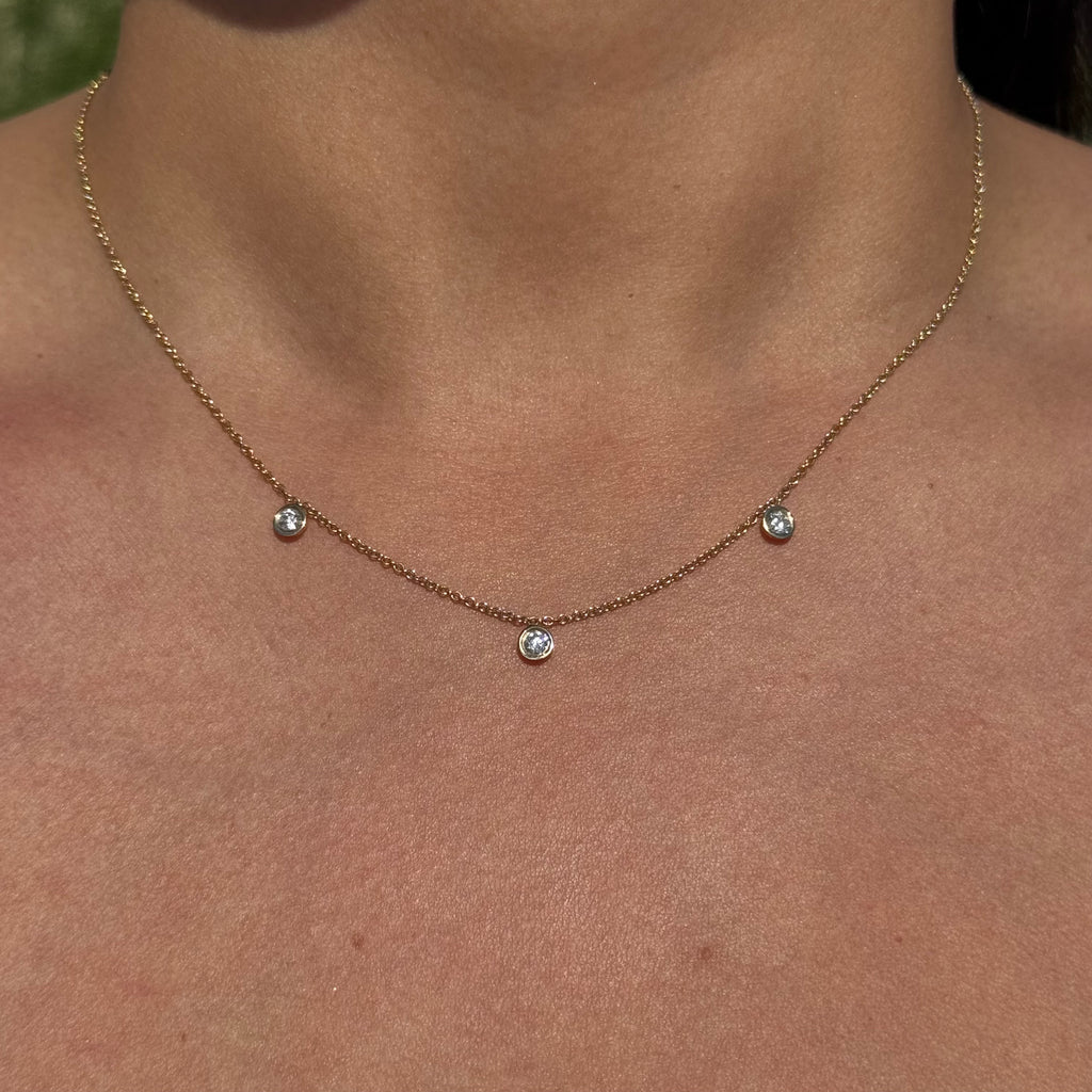 Natural 3 Stone Bezel Necklace