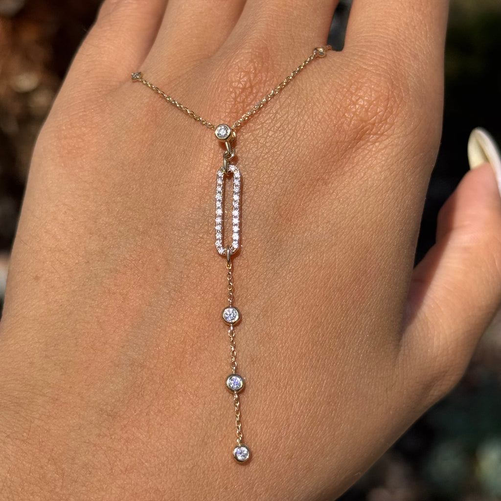 Natural Bezel and Paper Clip Lariat Necklace