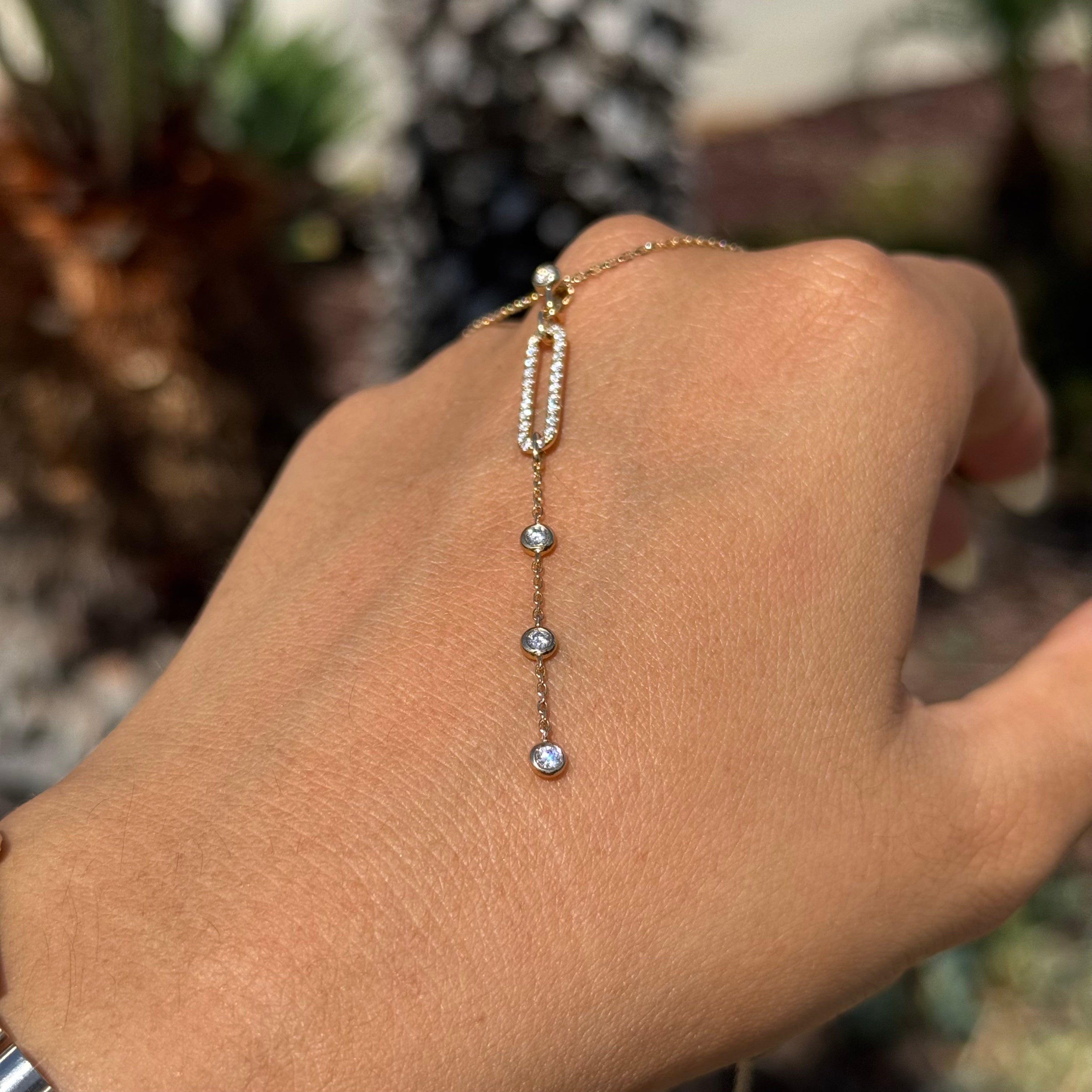 Natural Bezel and Paper Clip Lariat Necklace