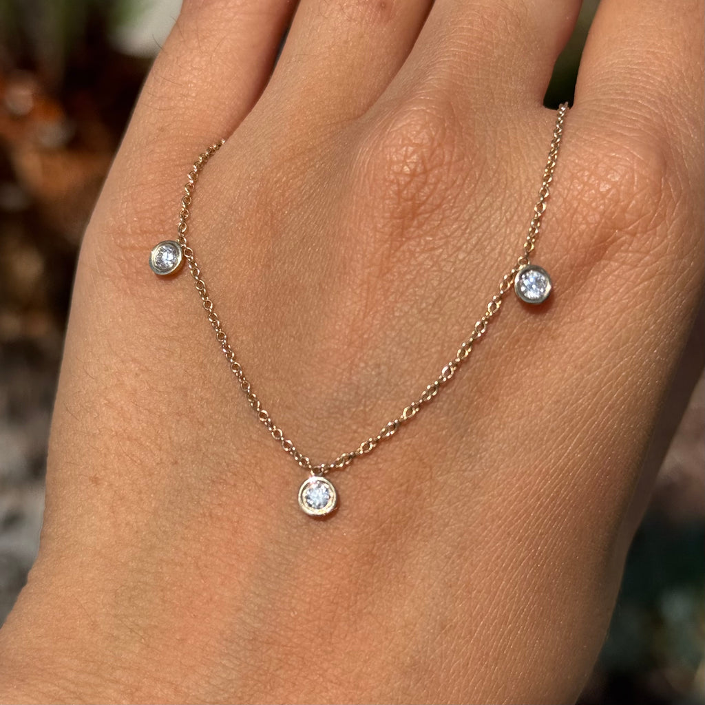 Natural 3 Stone Bezel Necklace