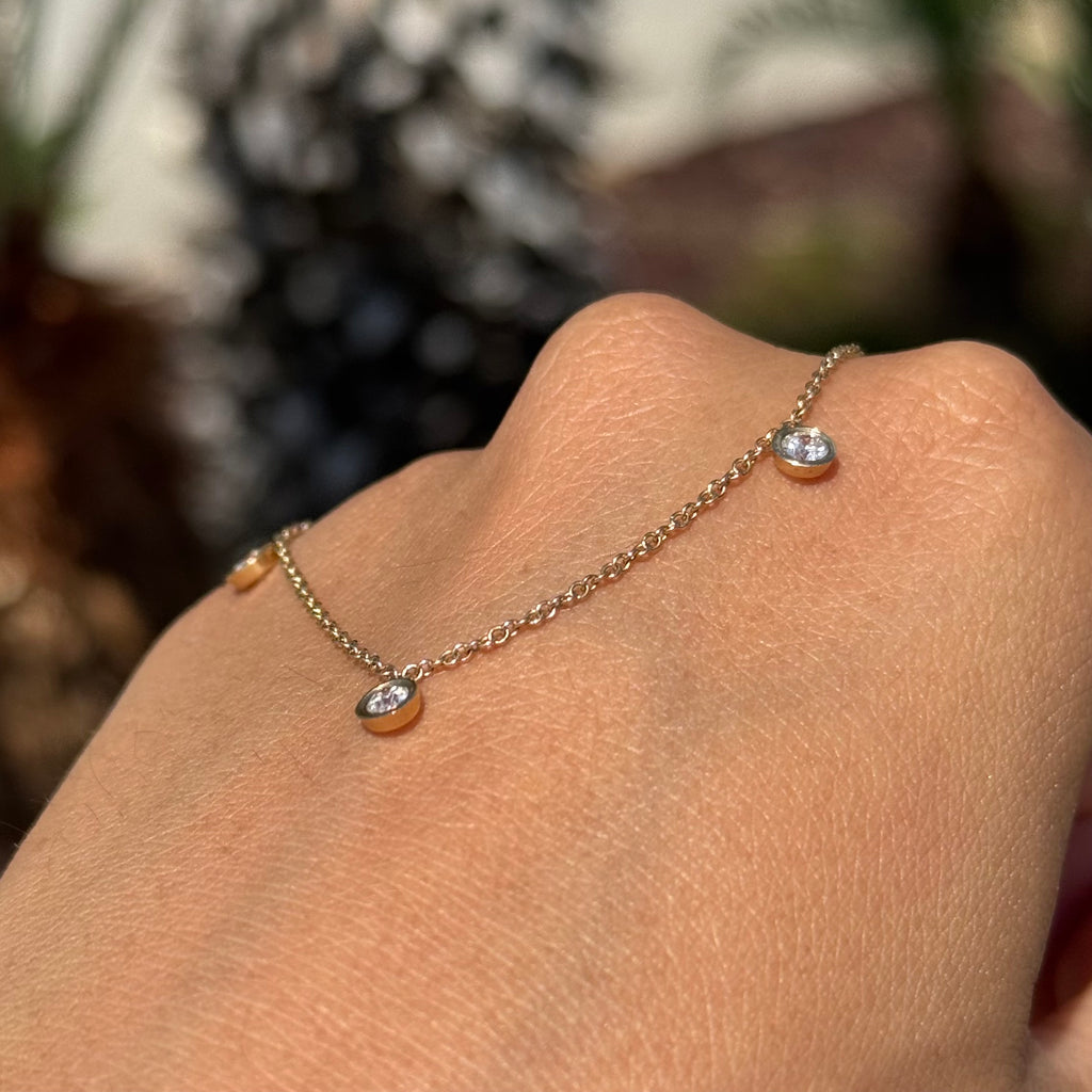 Natural 3 Stone Bezel Necklace