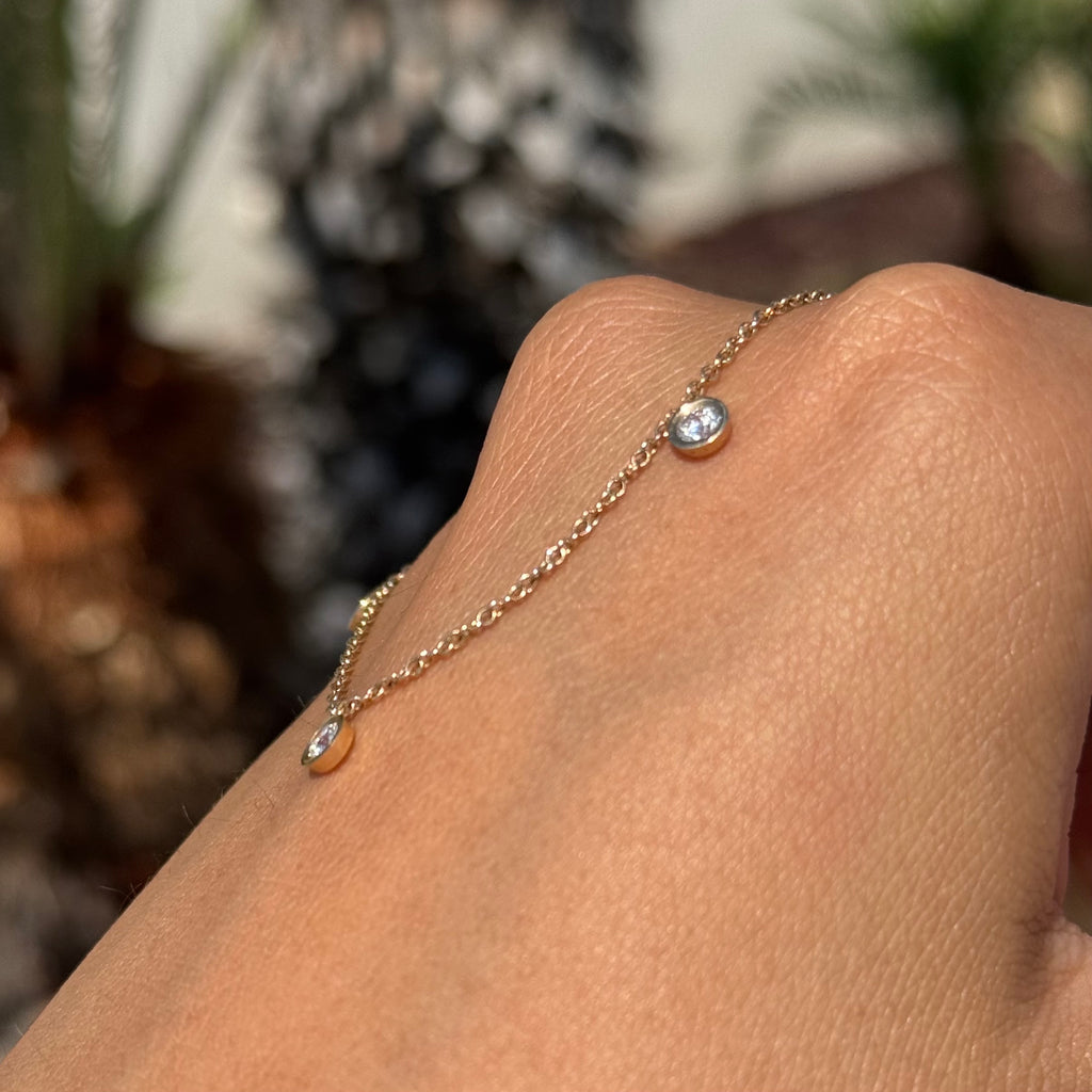 Natural 3 Stone Bezel Necklace