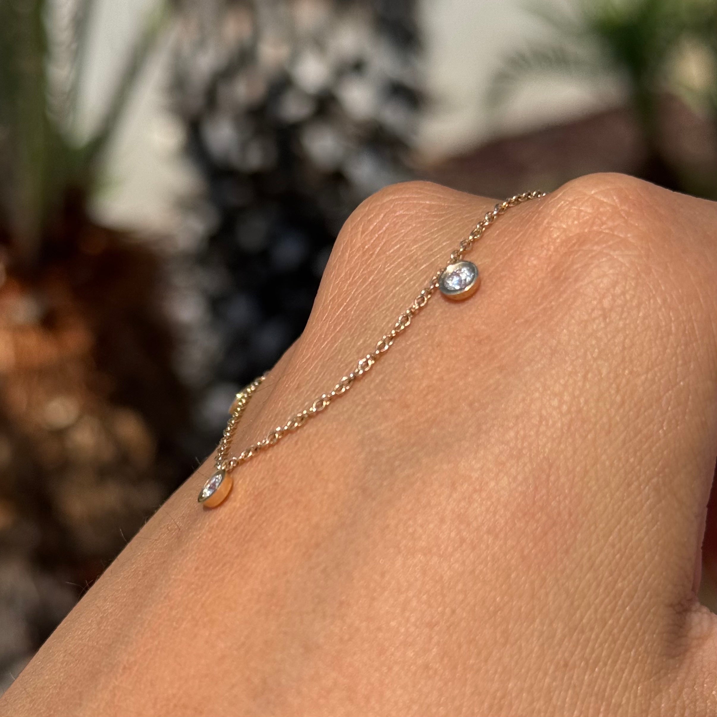 Natural 3 Stone Bezel Necklace