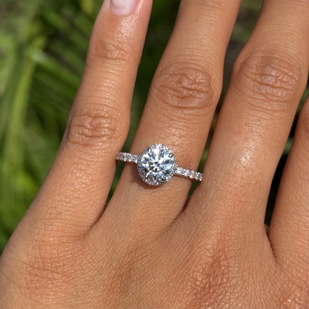 1.00 Carat Lab Grown Round Diamond Split Shank Halo Engagement Ring
