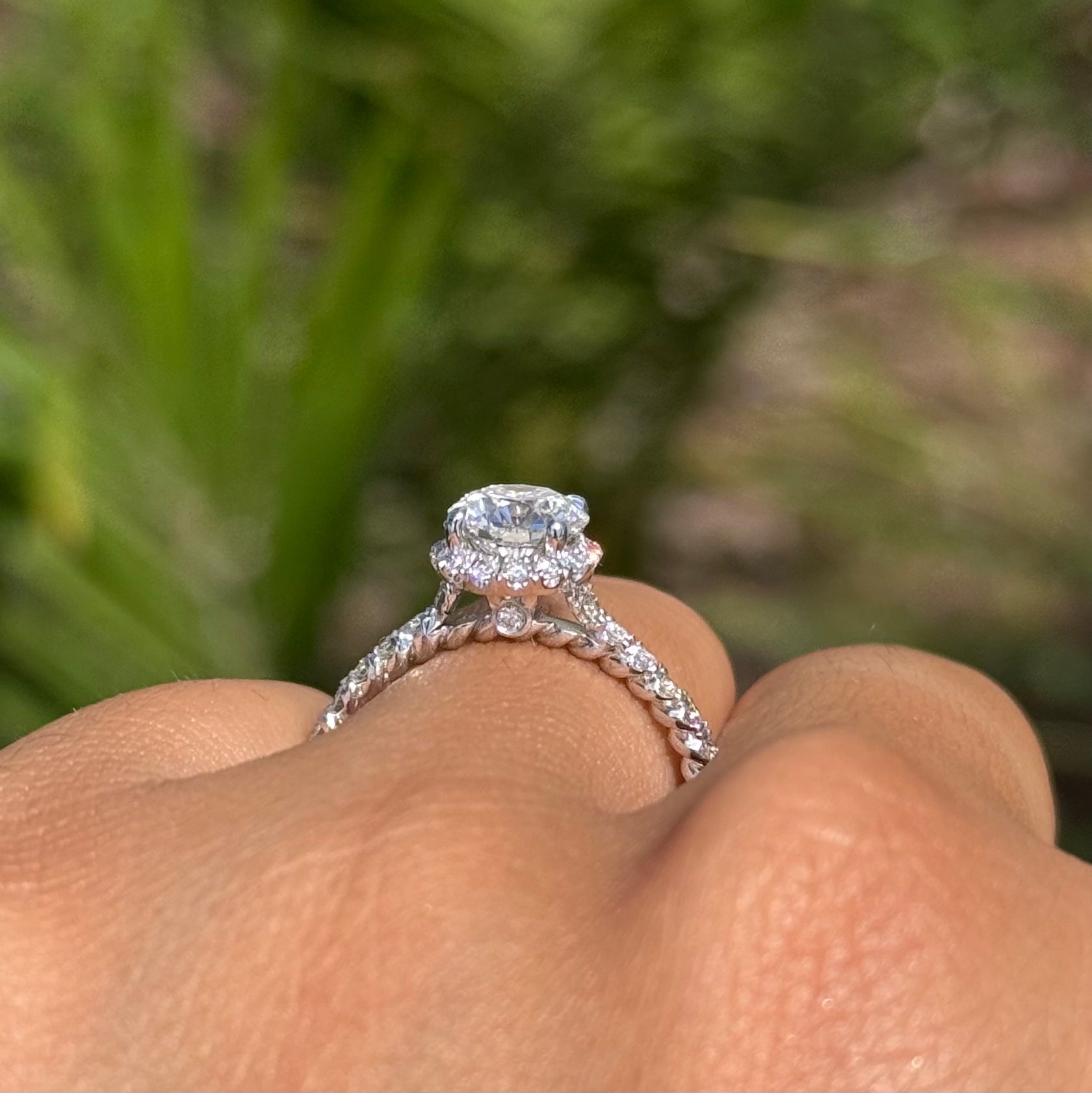 1.00 Carat Lab Grown Round Diamond Split Shank Halo Engagement Ring