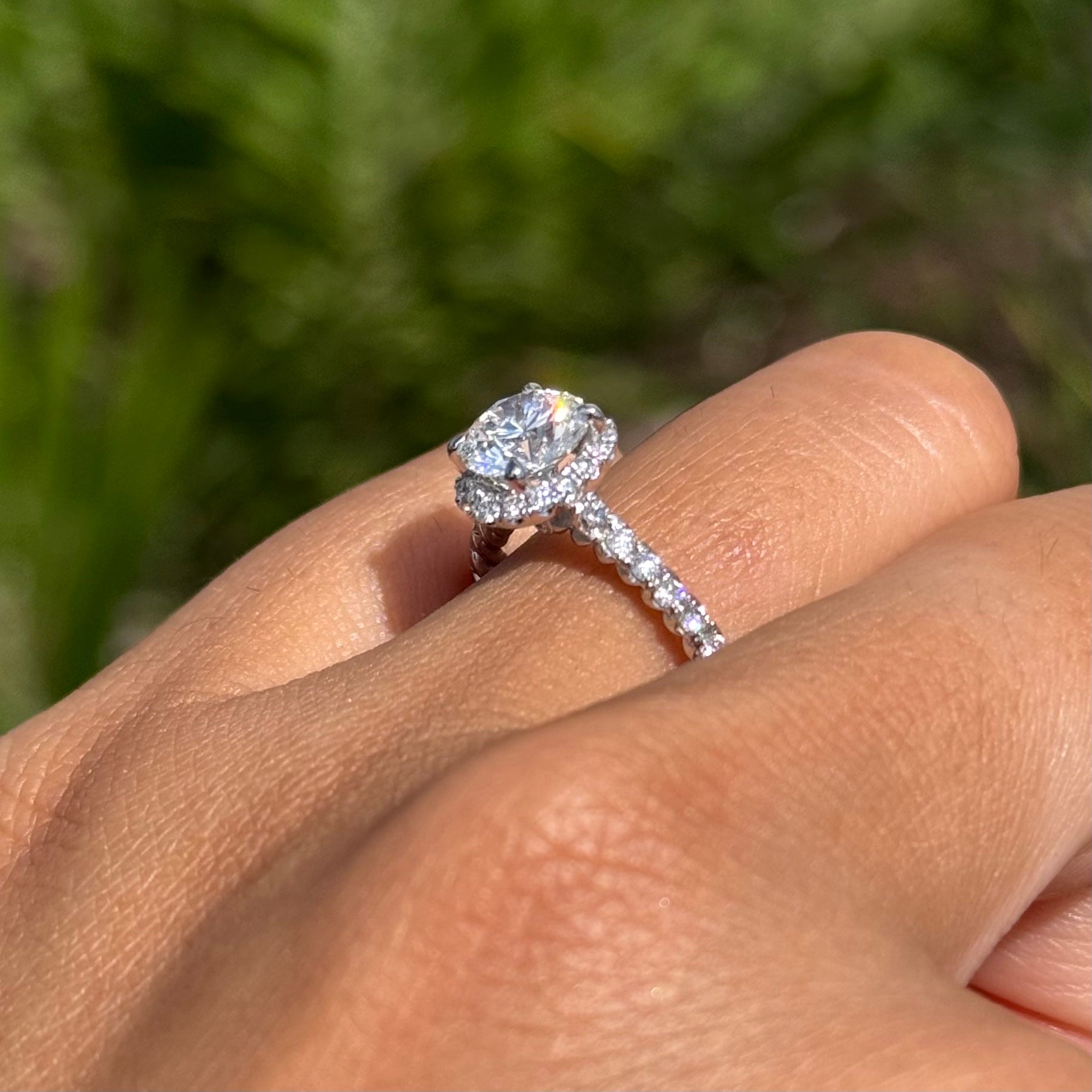 1.00 Carat Lab Grown Round Diamond Split Shank Halo Engagement Ring