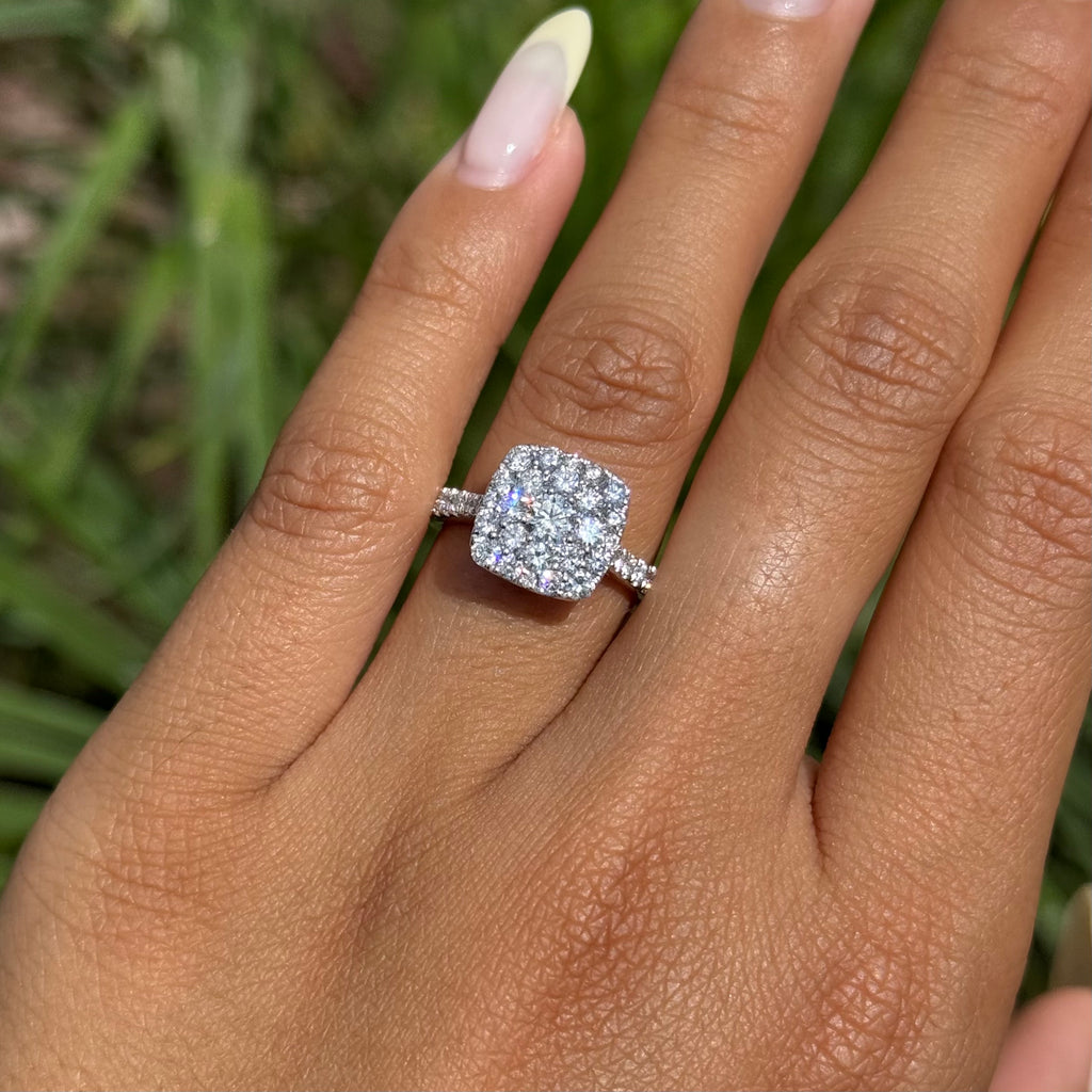 Natural Diamond Cushion Shape Cluster Engagement Ring