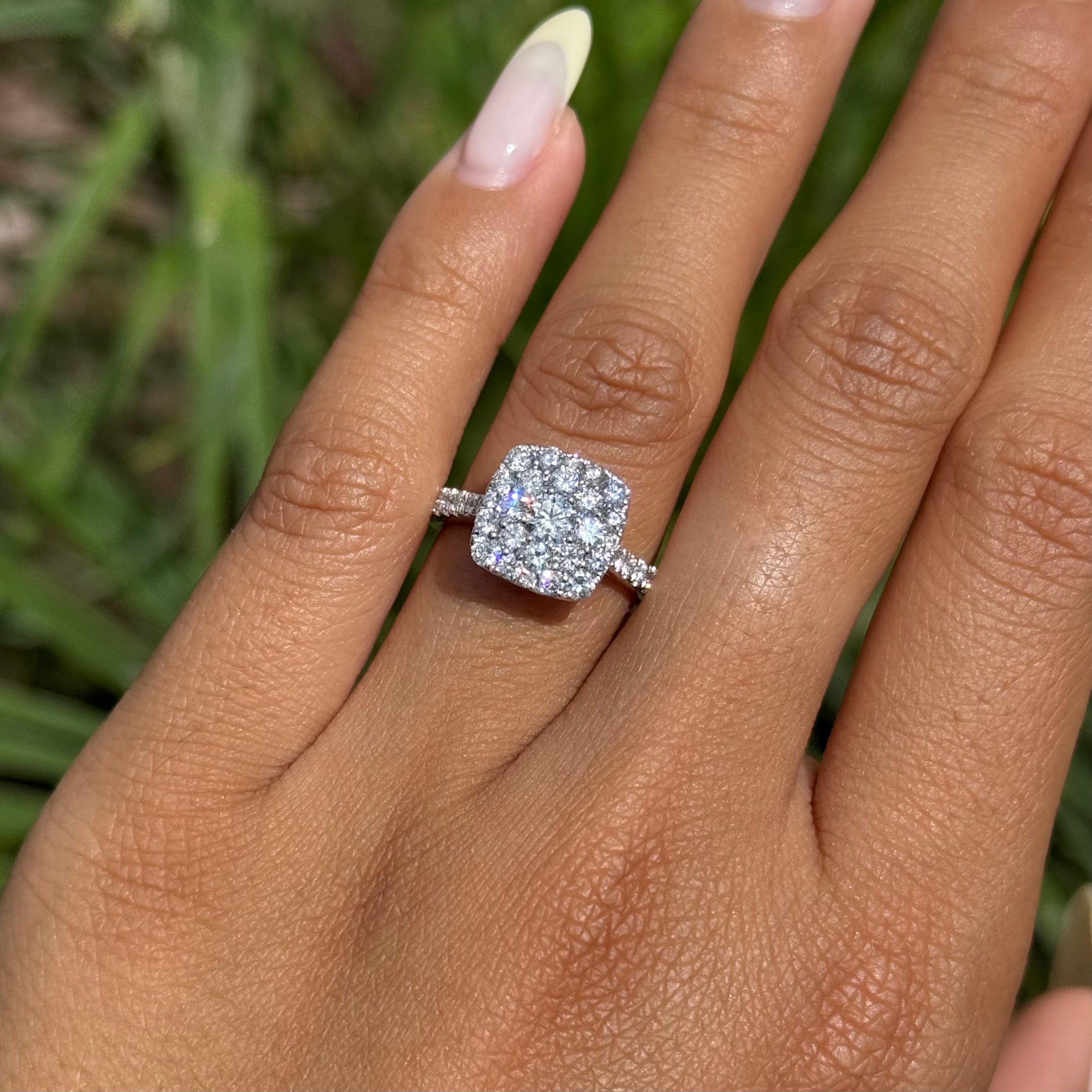 Natural Diamond Cushion Shape Cluster Engagement Ring
