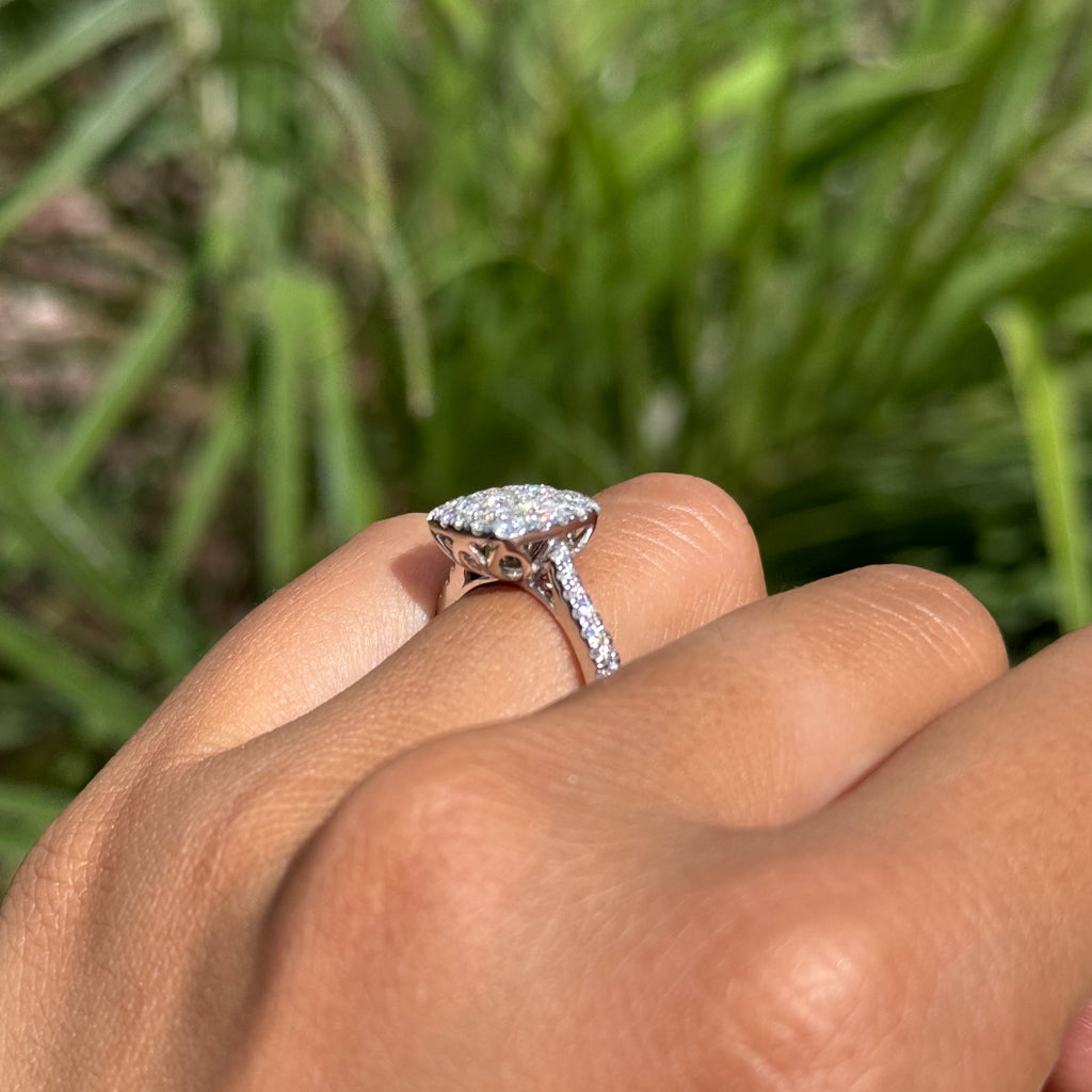 Natural Diamond Cushion Shape Cluster Engagement Ring