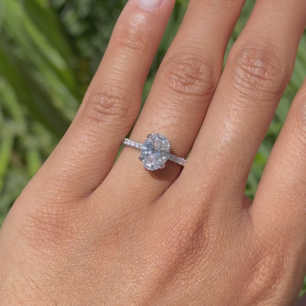 1.50 Carat Lab Grown Oval Under Halo Diamond Engagement Ring