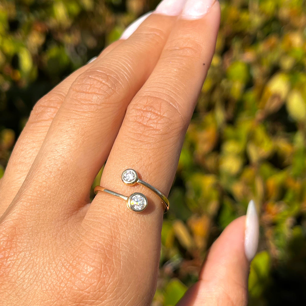 Two Size Round Bezel Open Ring