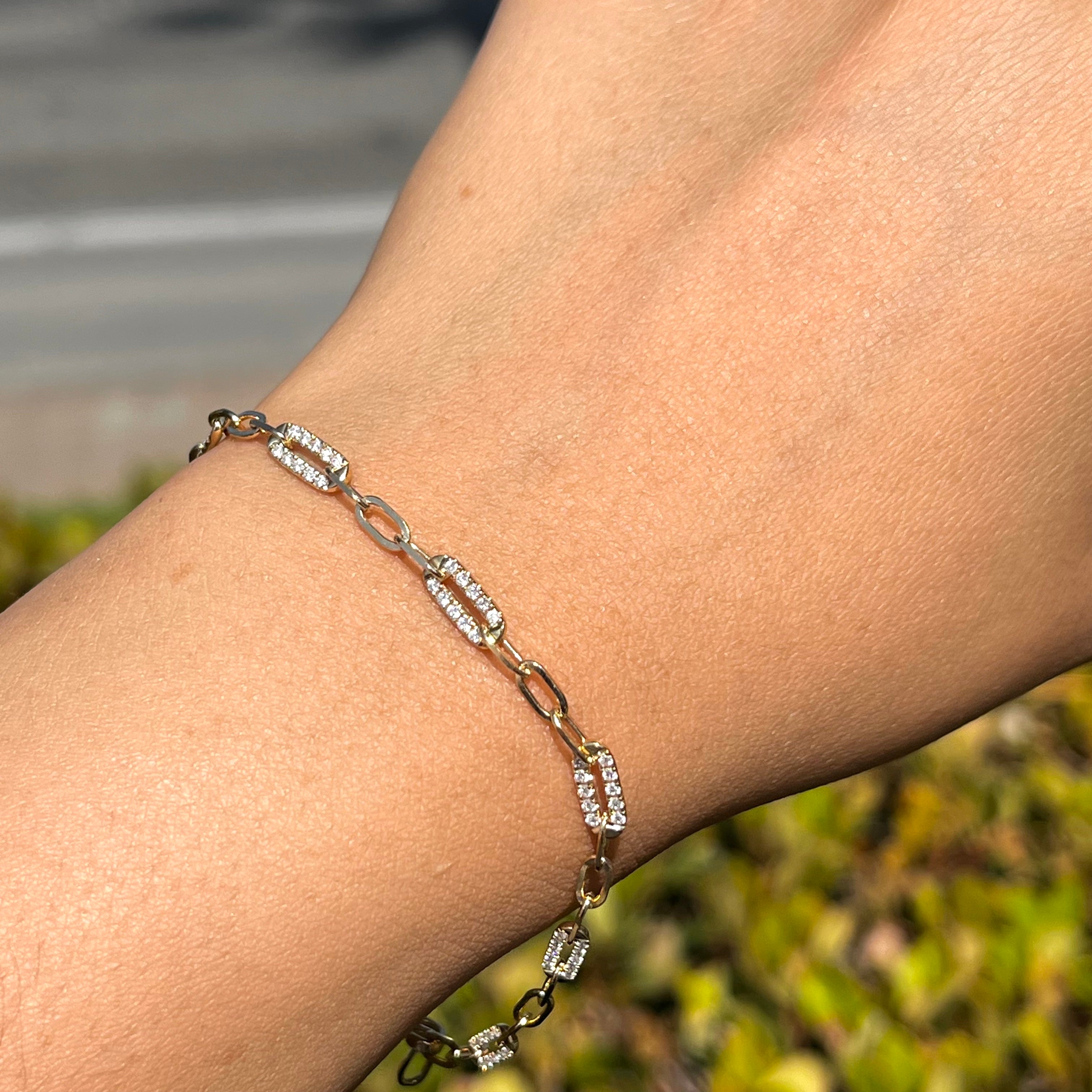 Station Diamond Paper Clip Bracelet
