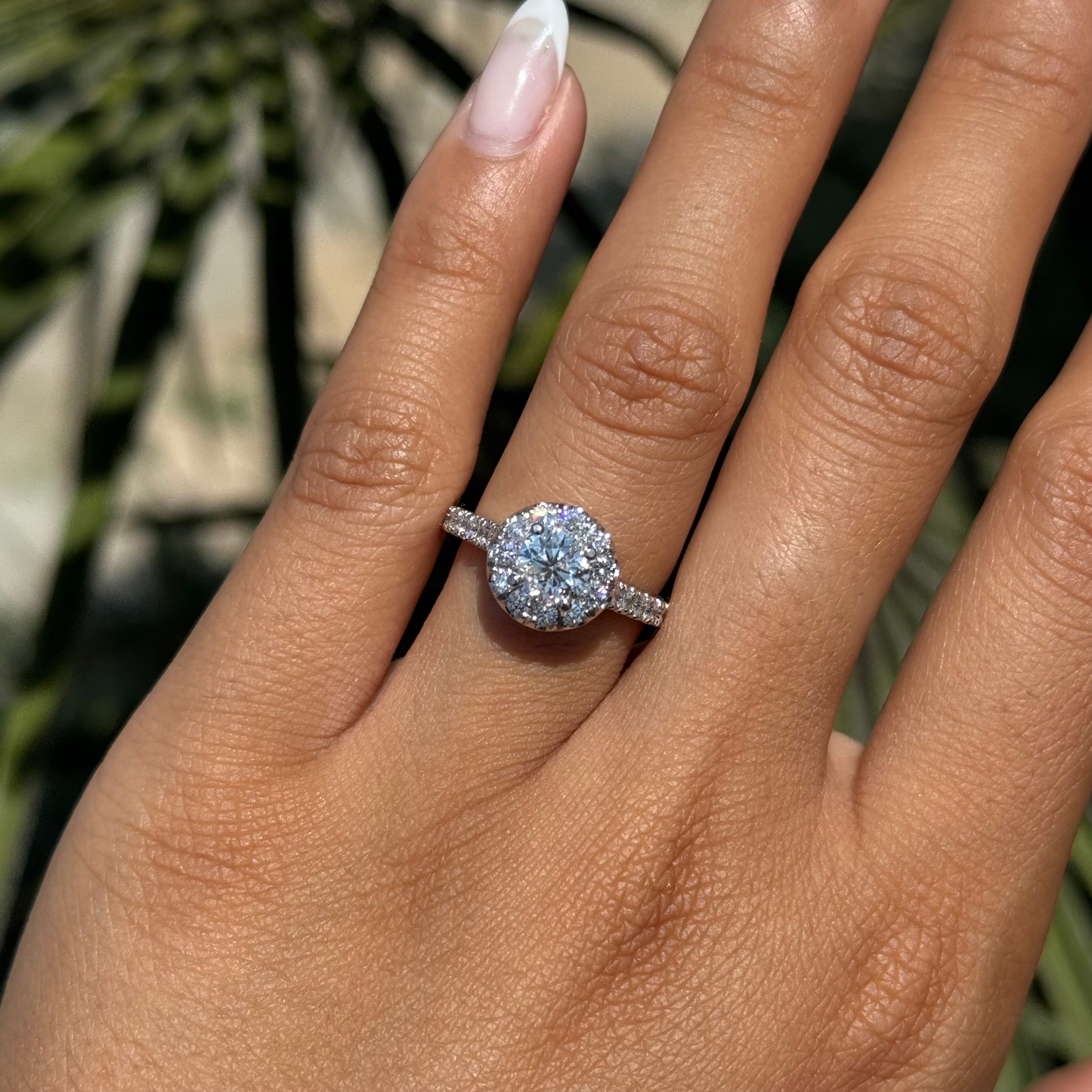 0.70 Carat Natural Round Diamond Halo Cathedral Engagement Ring
