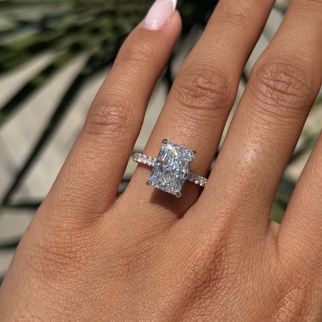 4.00 Carat Lab Grown Radiant Diamond Cathedral Engagement Ring