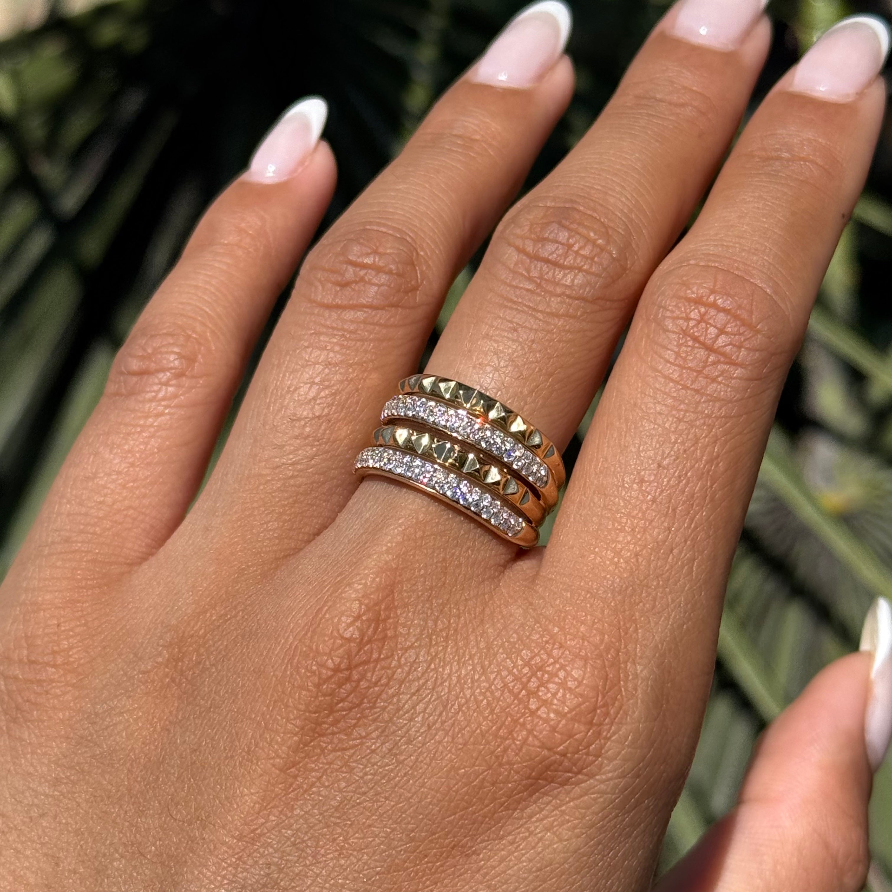 Four Row Studded and Diamond Band