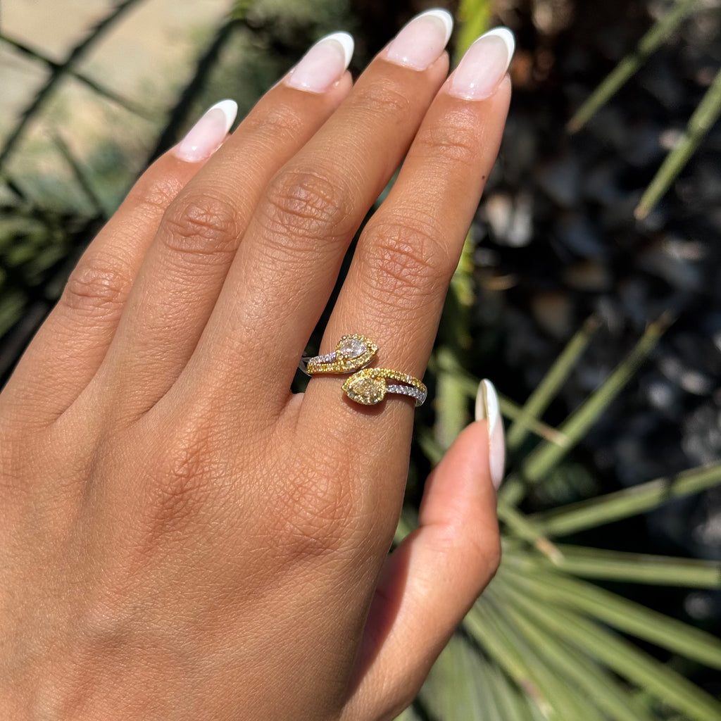 Two-Tone Open Pear White & Yellow Diamond Band