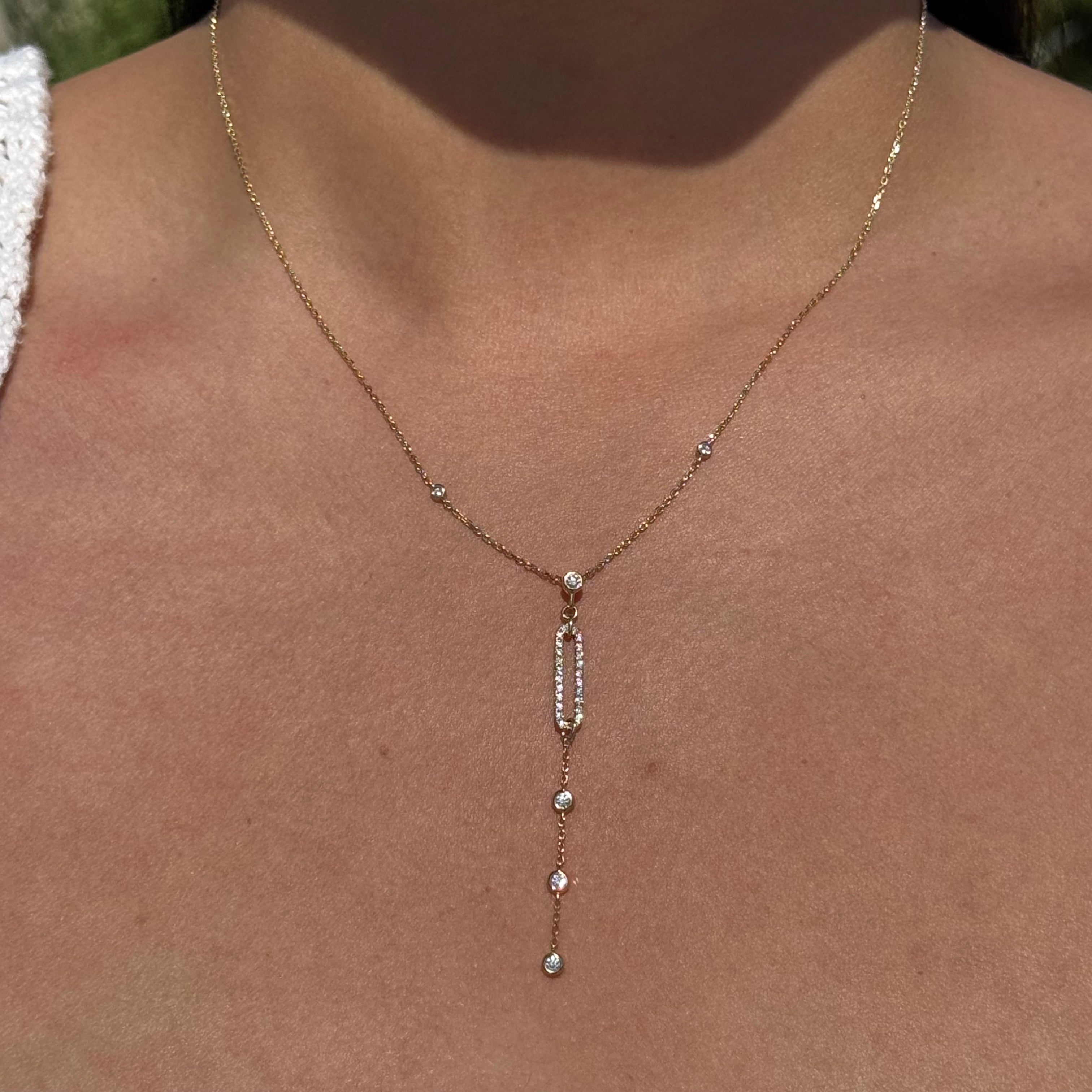 Natural Bezel and Paper Clip Lariat Necklace